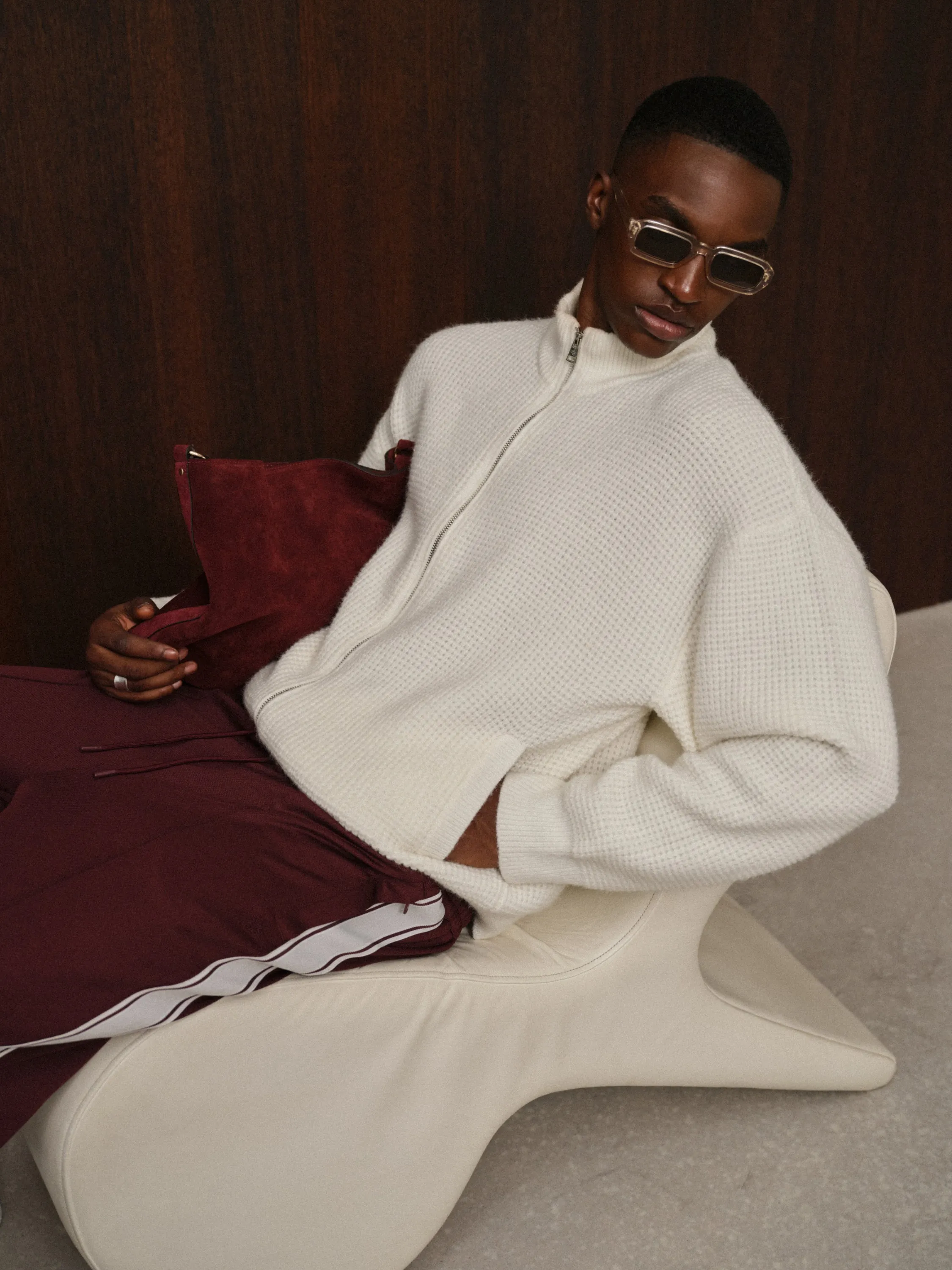 WAFFLE KNIT FUNNEL NECK ZIP THROUGH - WHITE sold by The Couture Club product image thumbnail 2