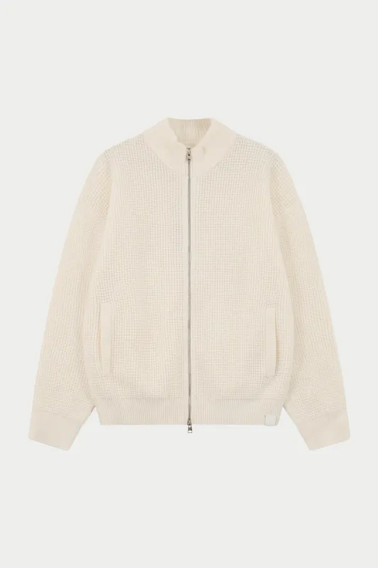 WAFFLE KNIT FUNNEL NECK ZIP THROUGH - WHITE sold by The Couture Club