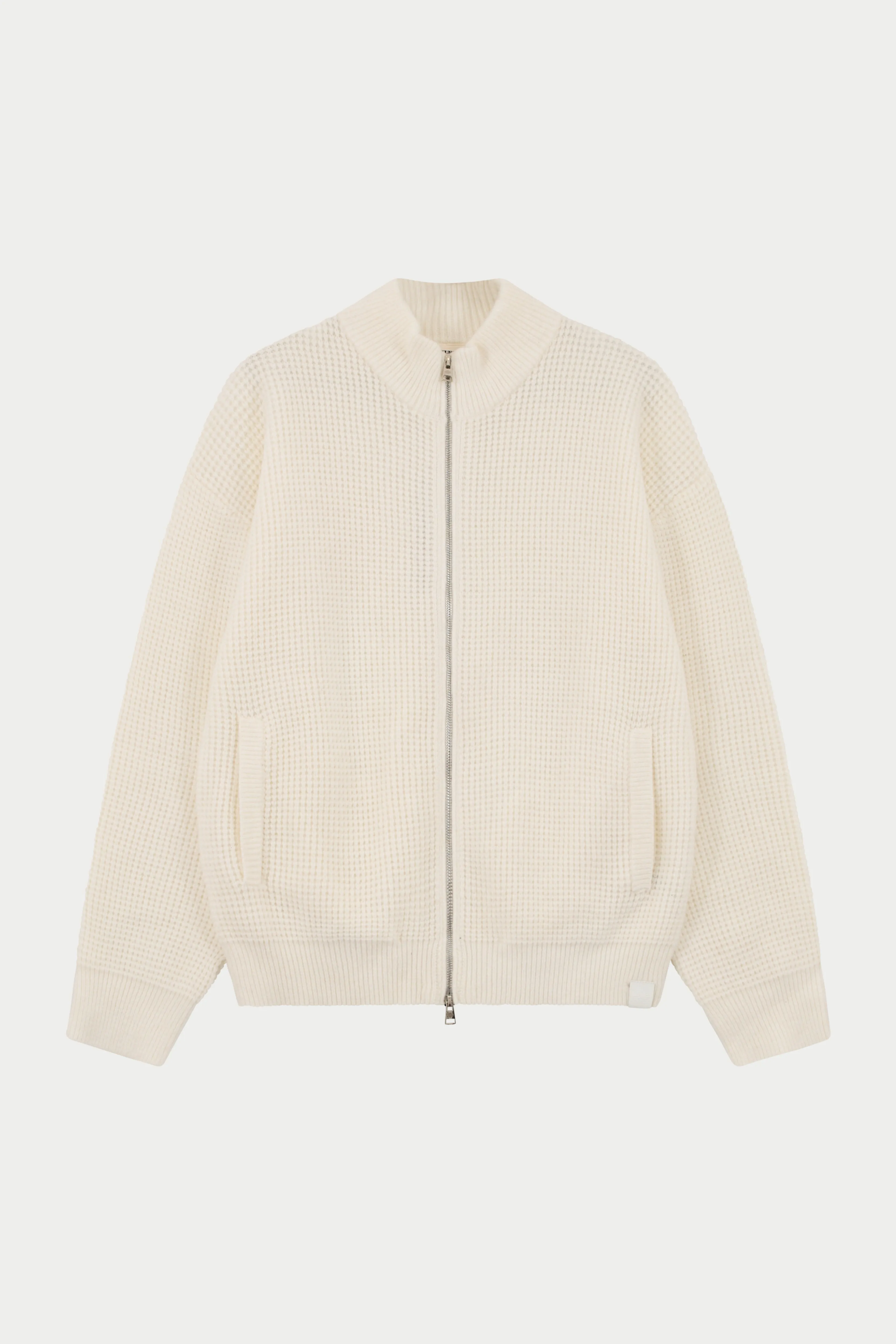 WAFFLE KNIT FUNNEL NECK ZIP THROUGH - WHITE sold by The Couture Club
