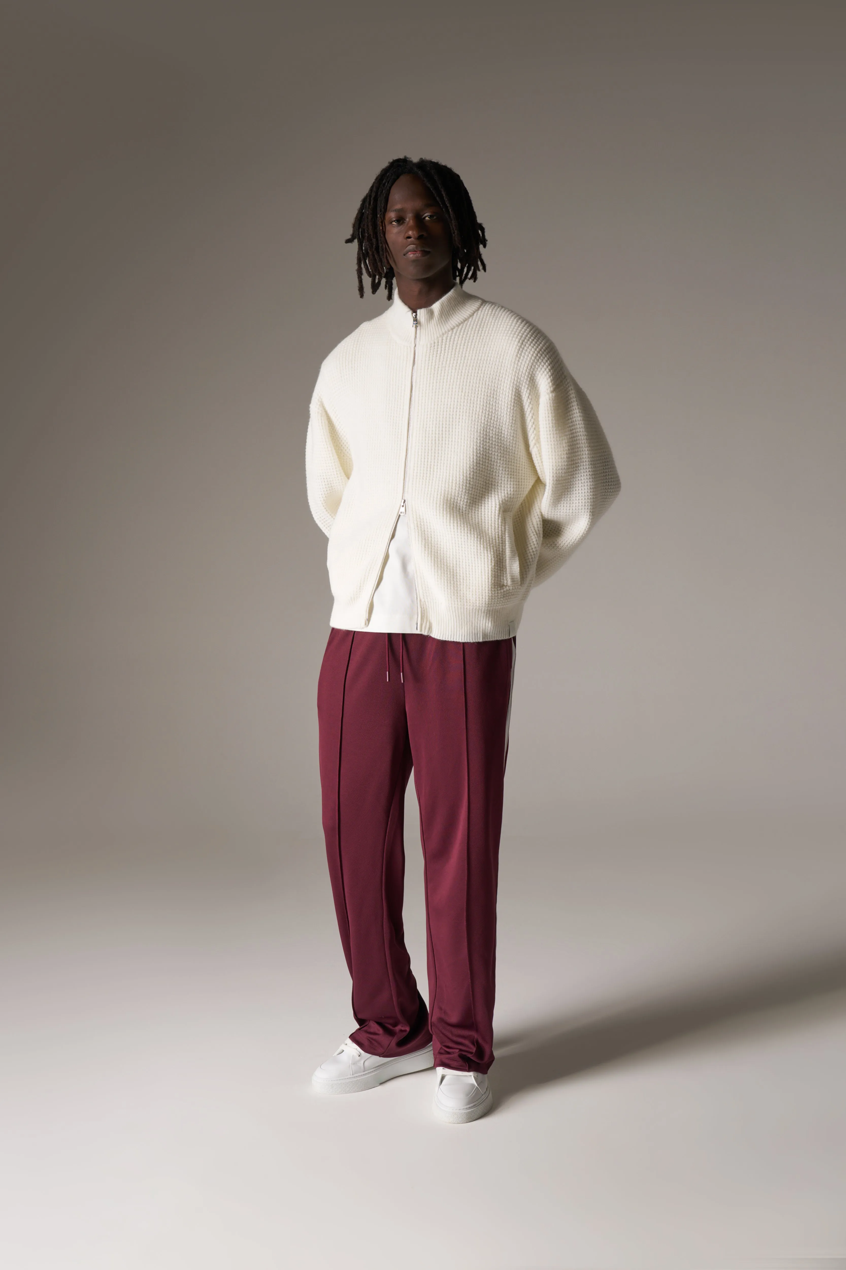 WAFFLE KNIT FUNNEL NECK ZIP THROUGH - WHITE sold by The Couture Club product image thumbnail 4