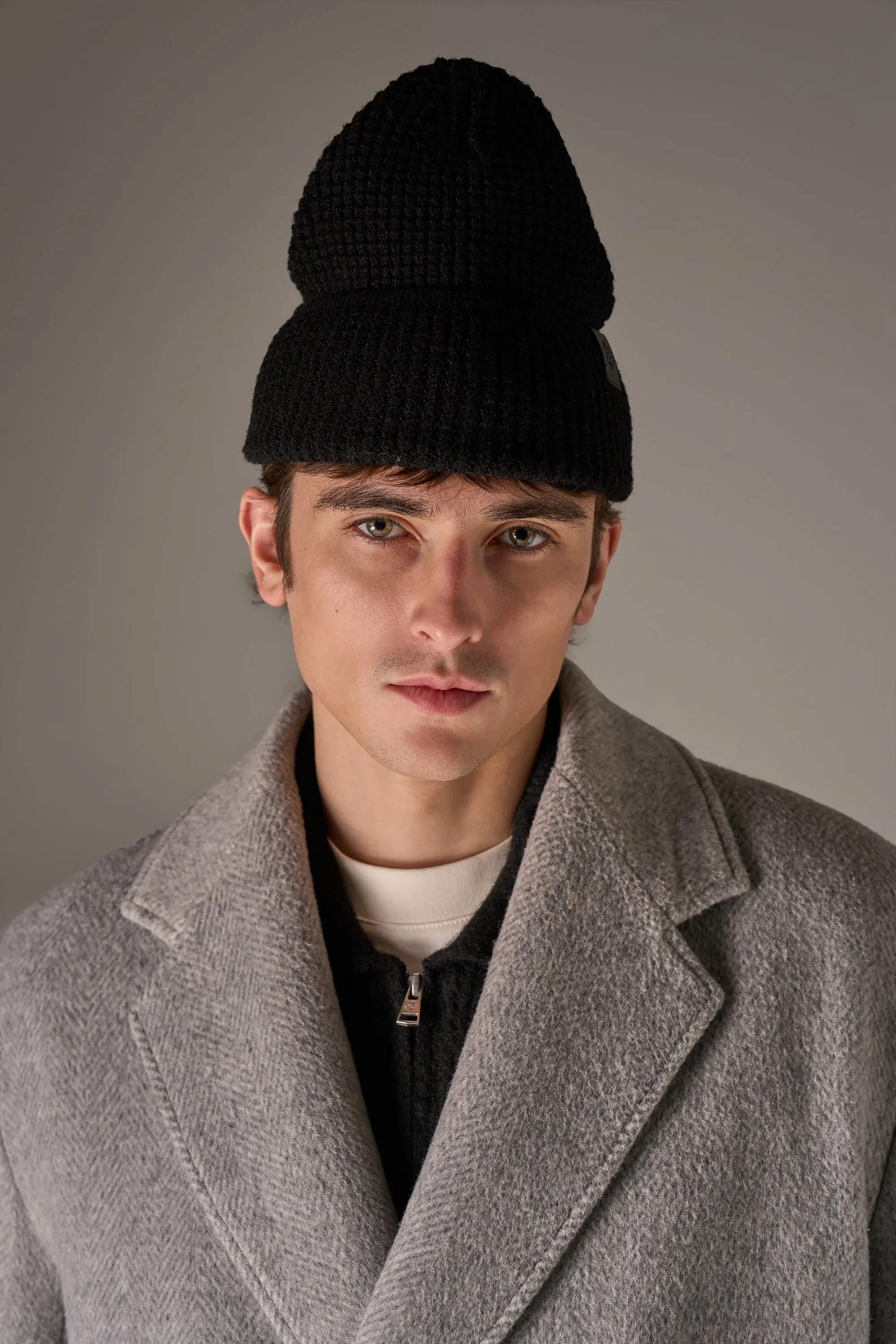 WAFFLE KNIT EMBLEM BEANIE - BLACK sold by The Couture Club product image thumbnail 2