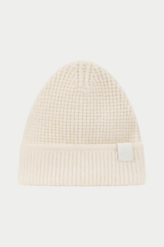 WAFFLE KNIT EMBLEM BEANIE - WHITE sold by The Couture Club