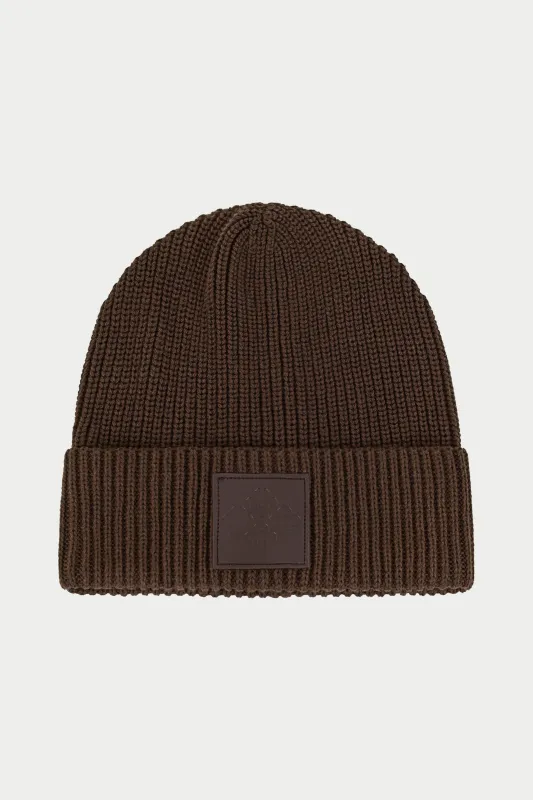 RIBBED EMBLEM BEANIE - BROWN sold by The Couture Club