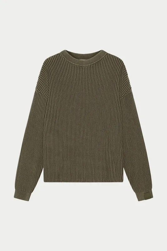HEAVY WASHED RIBBED KNIT CREW - KHAKI made by The Couture Club