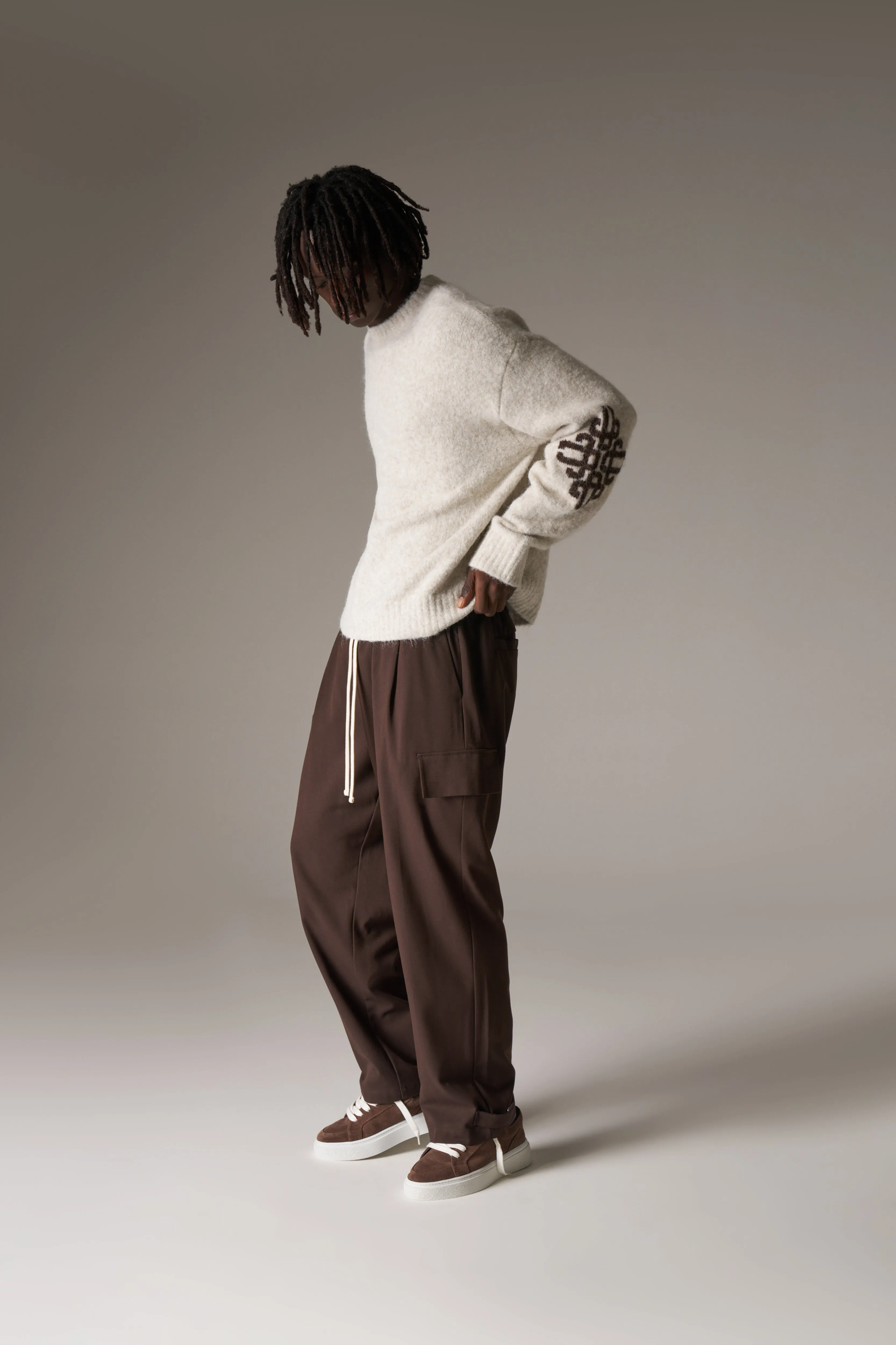BRUSHED EMBLEM SLEEVE KNITTED CREW - BEIGE sold by The Couture Club product image thumbnail 4