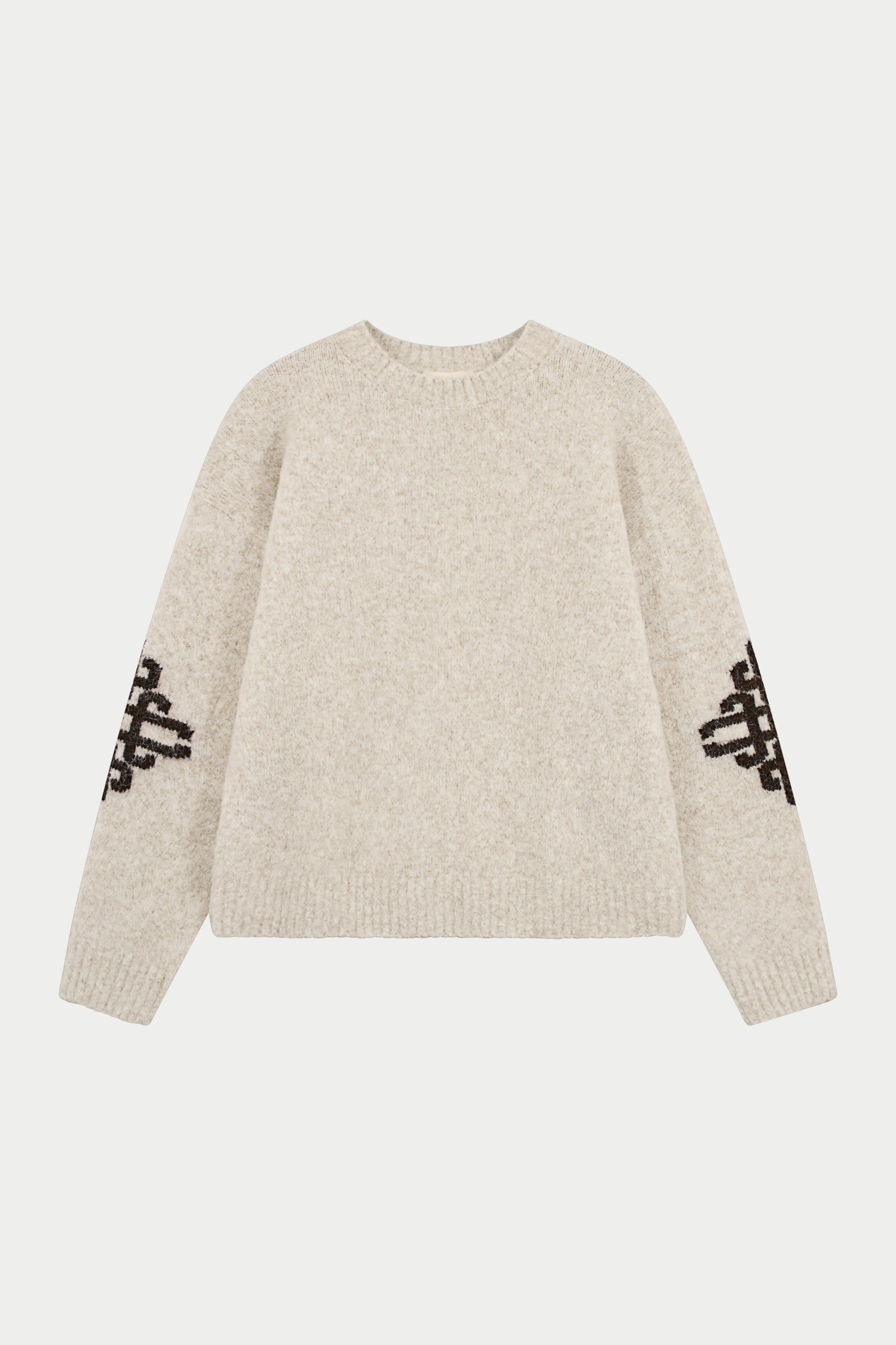 BRUSHED EMBLEM SLEEVE KNITTED CREW - BEIGE sold by The Couture Club