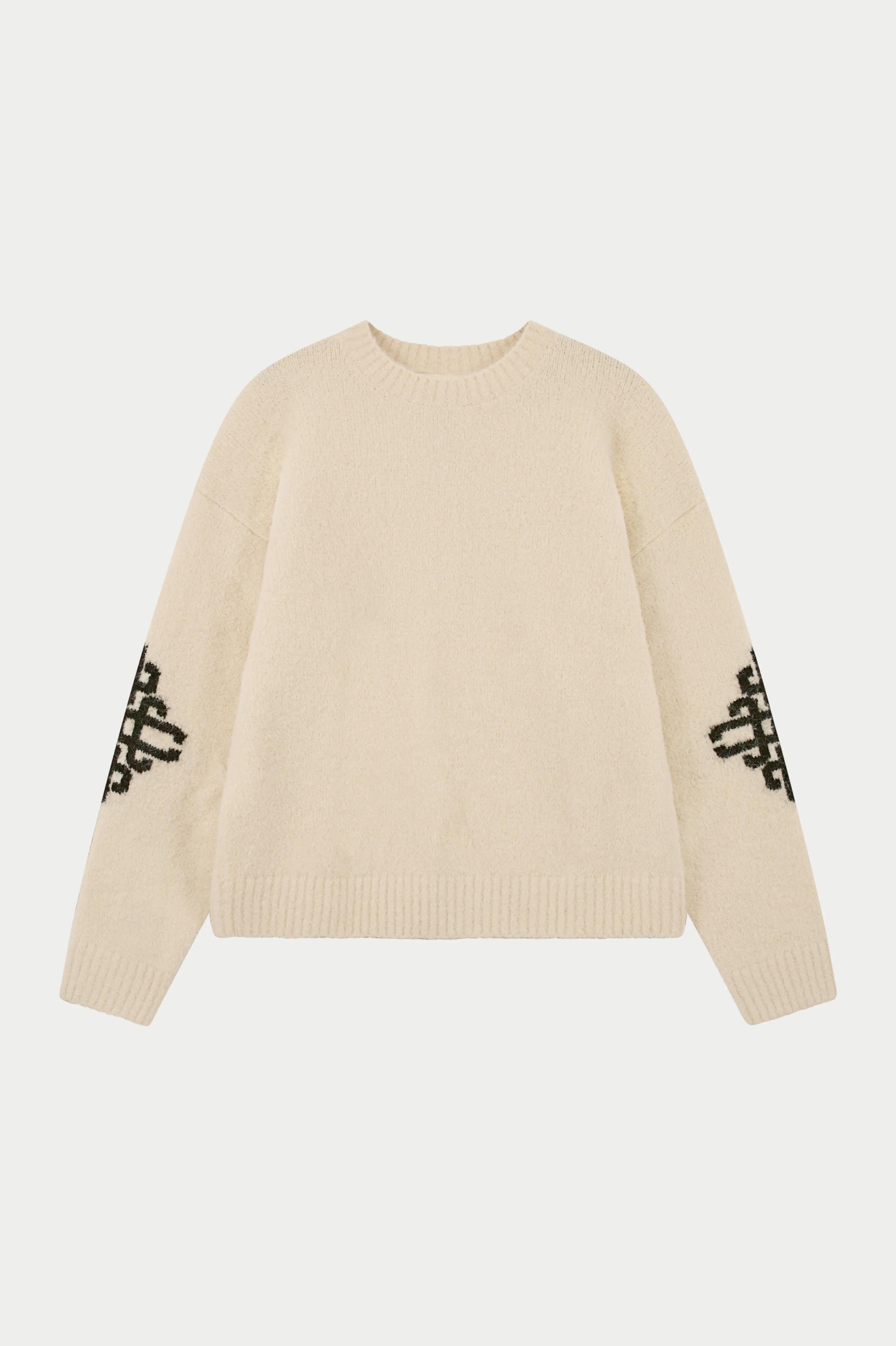 BRUSHED EMBLEM SLEEVE KNITTED CREW - OFF WHITE sold by The Couture Club