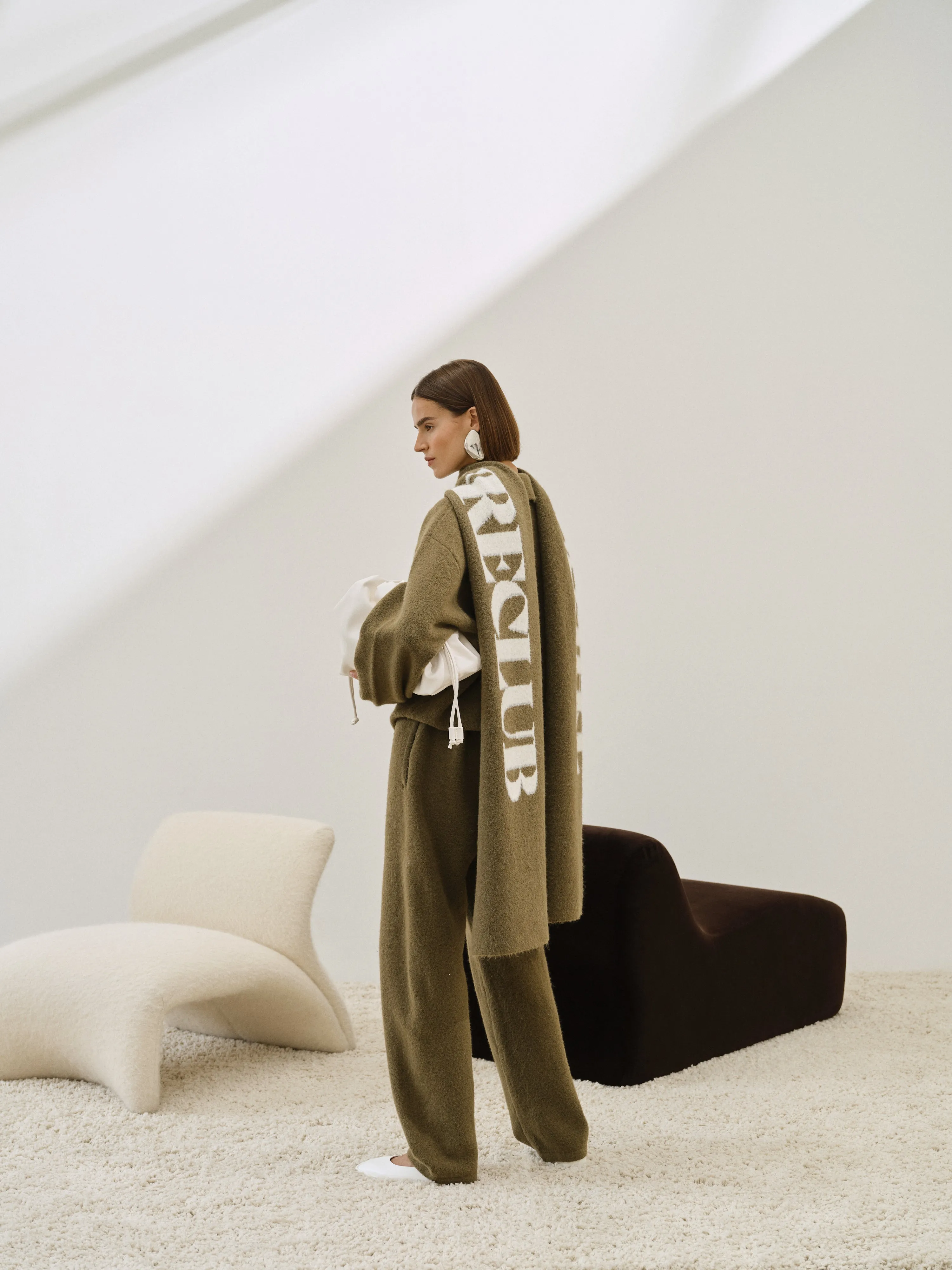 COPYRIGHT KNIT SCARF - KHAKI sold by The Couture Club product image thumbnail 5