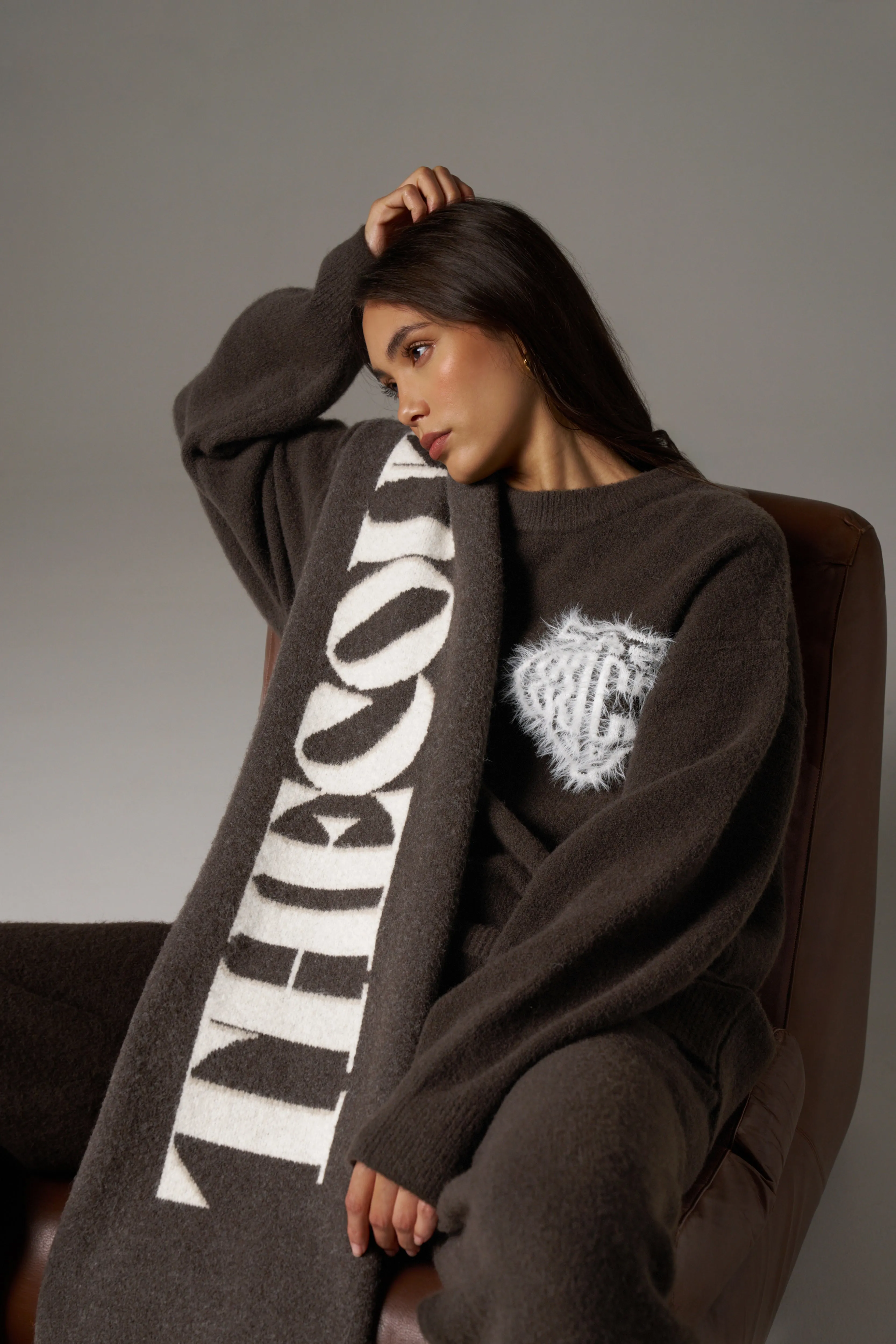 COPYRIGHT KNIT SCARF - BROWN sold by The Couture Club product image thumbnail 5