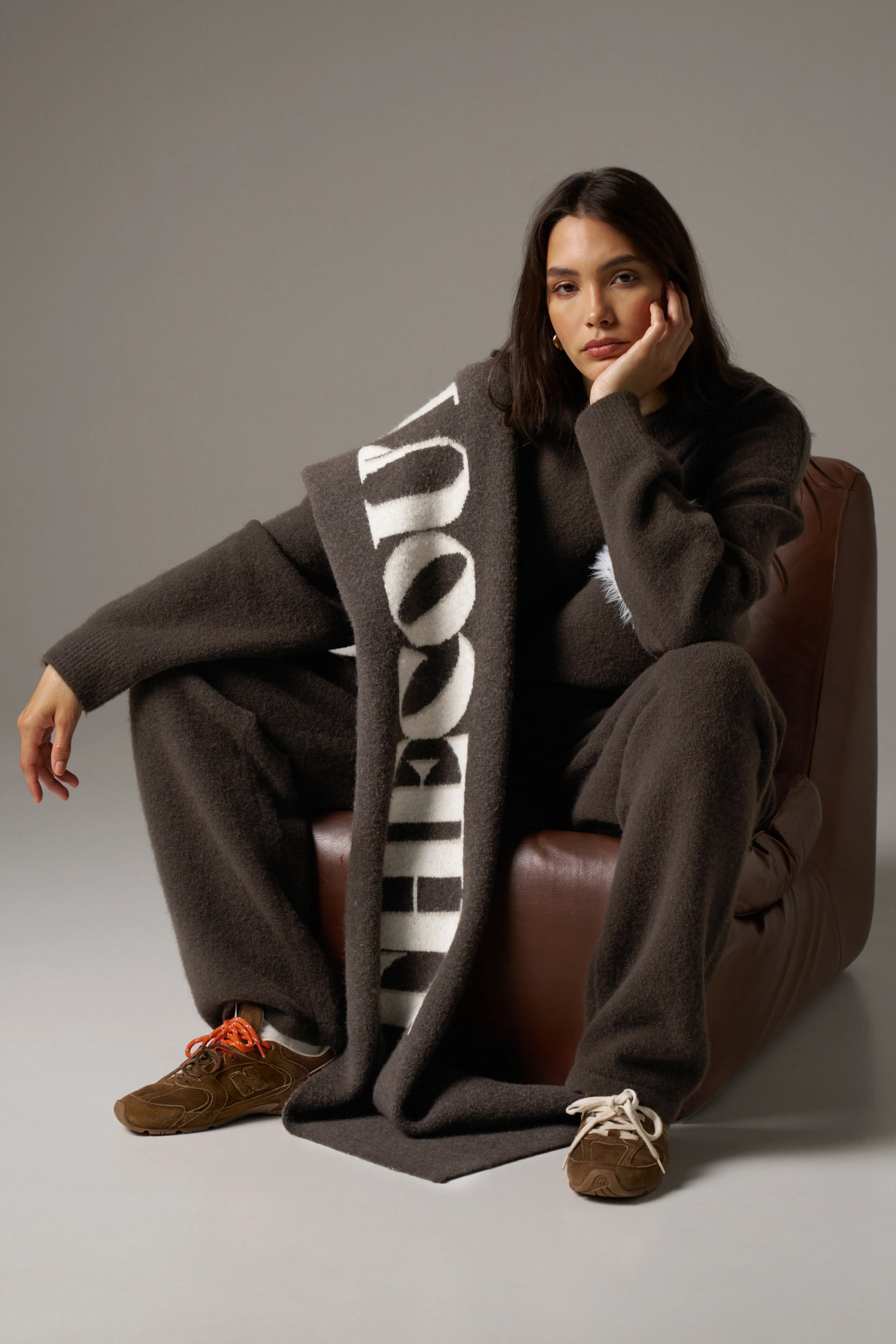 COPYRIGHT KNIT SCARF - BROWN sold by The Couture Club product image thumbnail 3