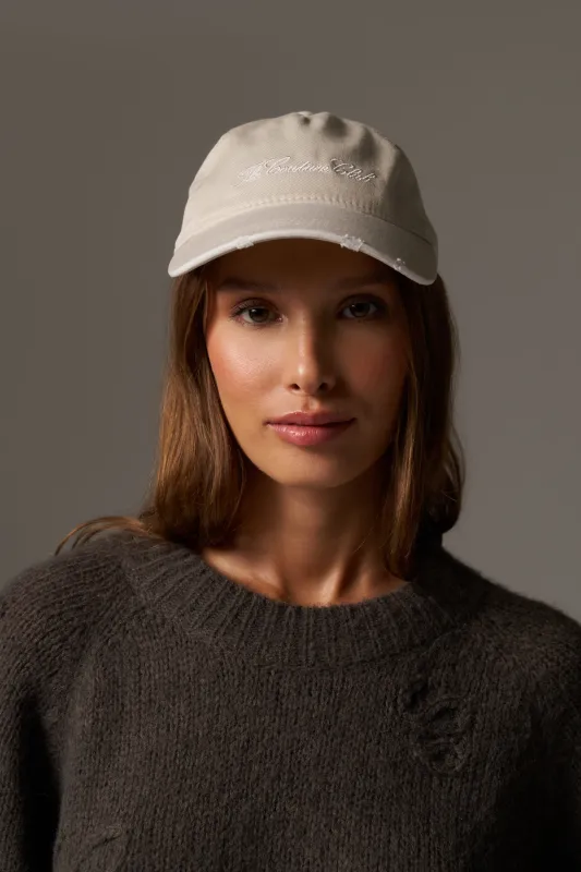 WASHED SCRIPT CAP - BONE sold by The Couture Club