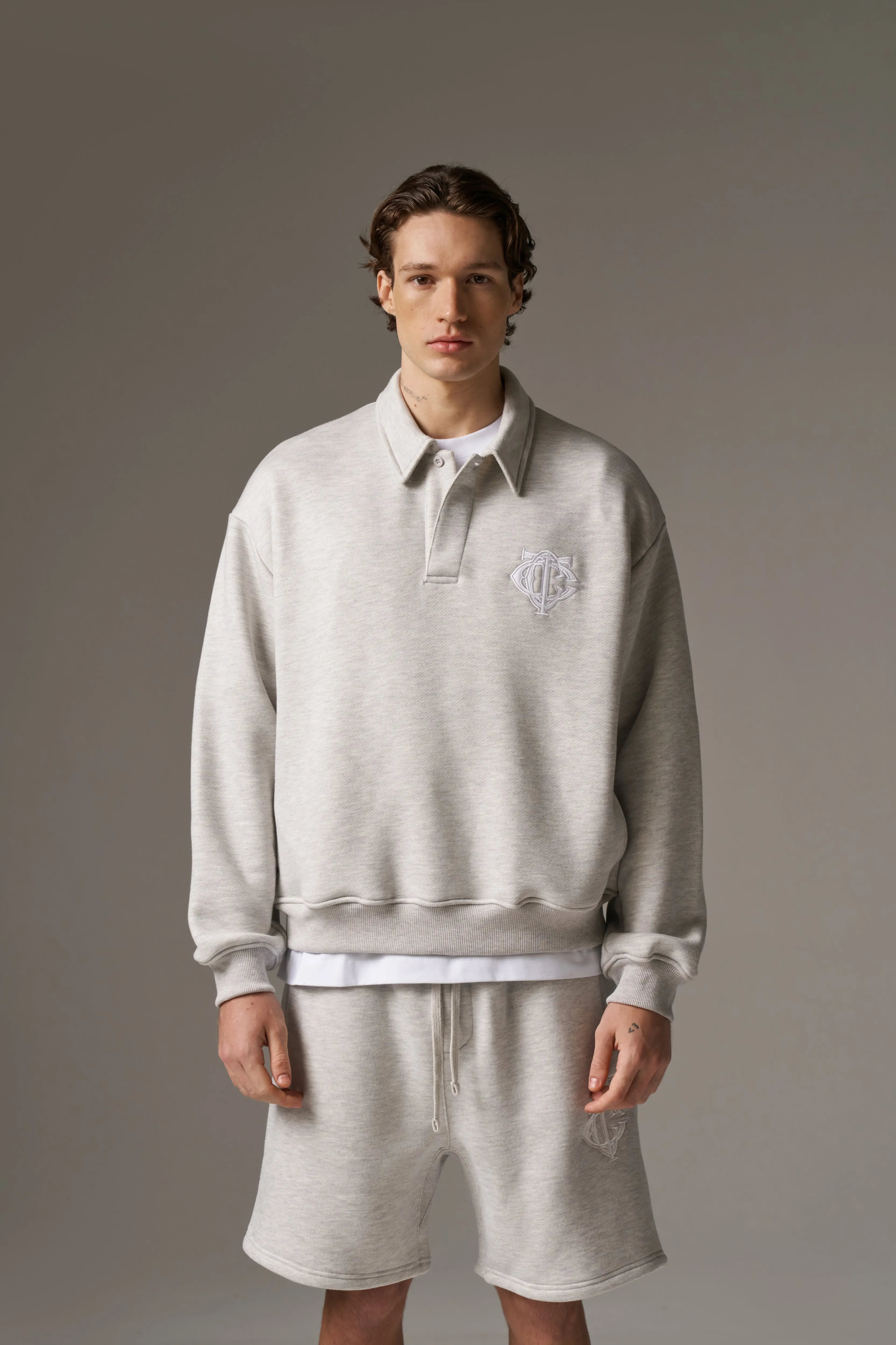 HEAVYWEIGHT MONOGRAM POLO - GREY MARL sold by The Couture Club product image thumbnail 2