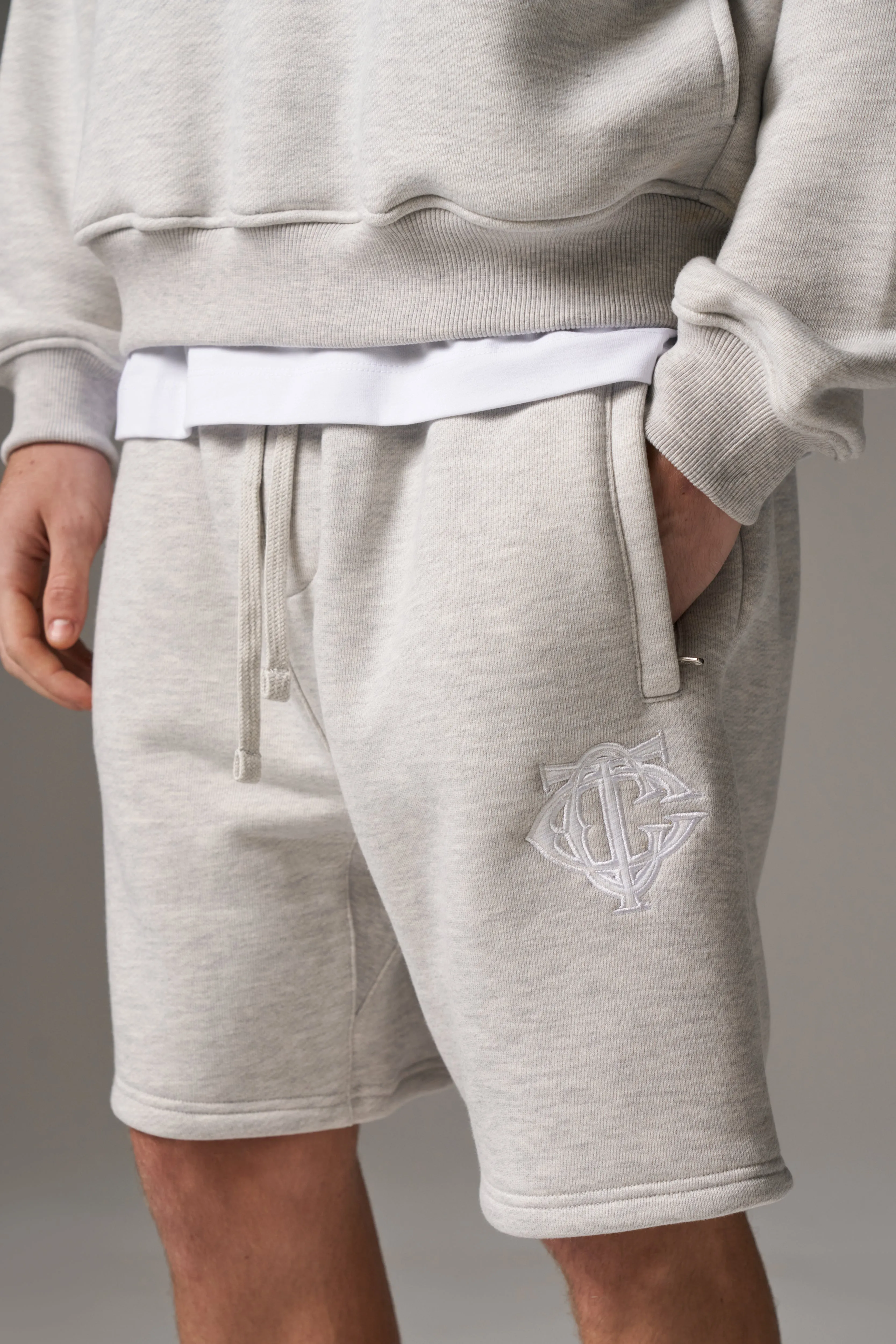 HEAVYWEIGHT MONOGRAM SHORTS - GREY MARL sold by The Couture Club product image thumbnail 5