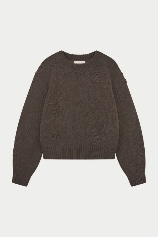 SCRIPT APPLIQUE OVERSIZED JUMPER - COCOA sold by The Couture Club