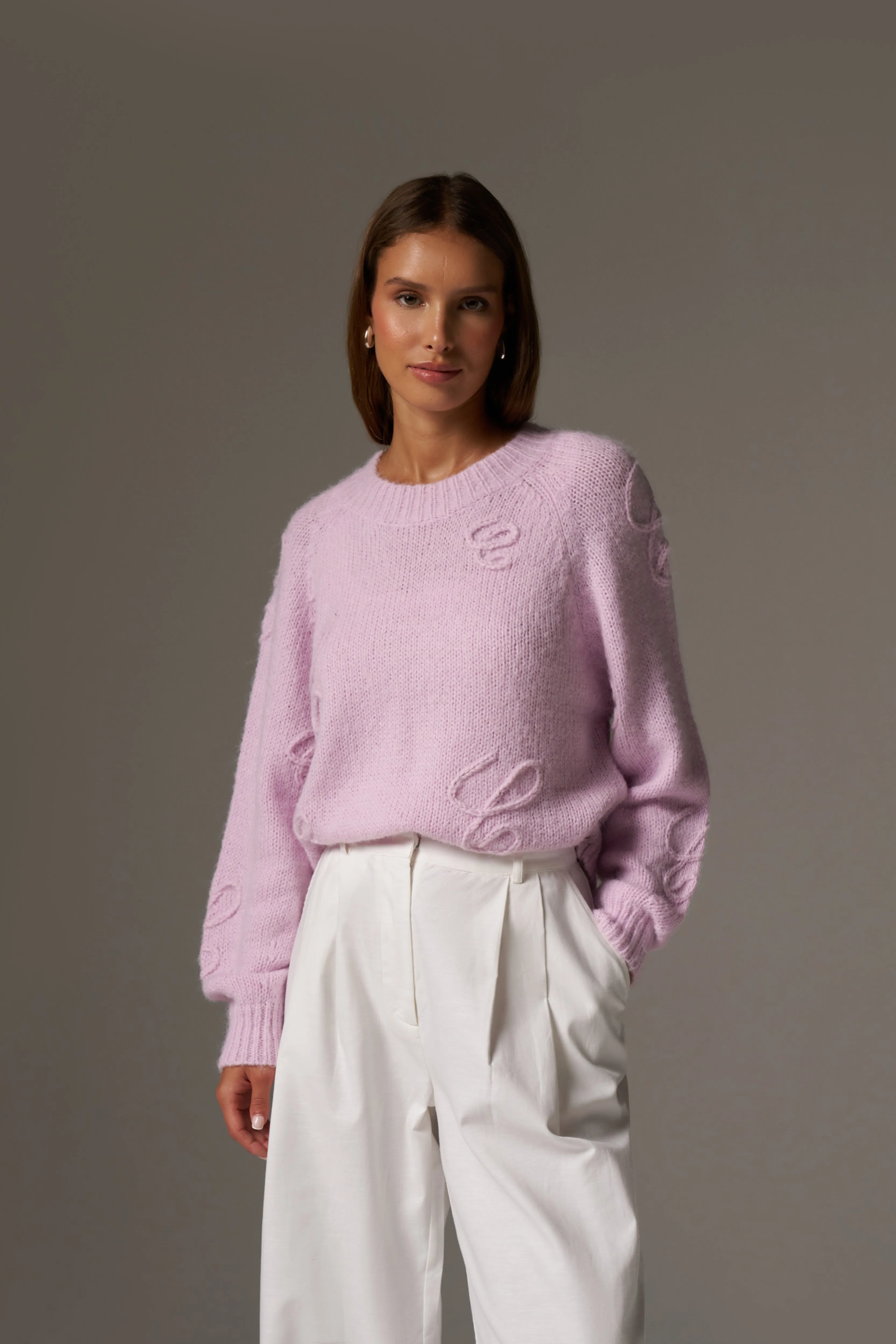 SCRIPT APPLIQUE OVERSIZED JUMPER - PINK sold by The Couture Club product image thumbnail 2