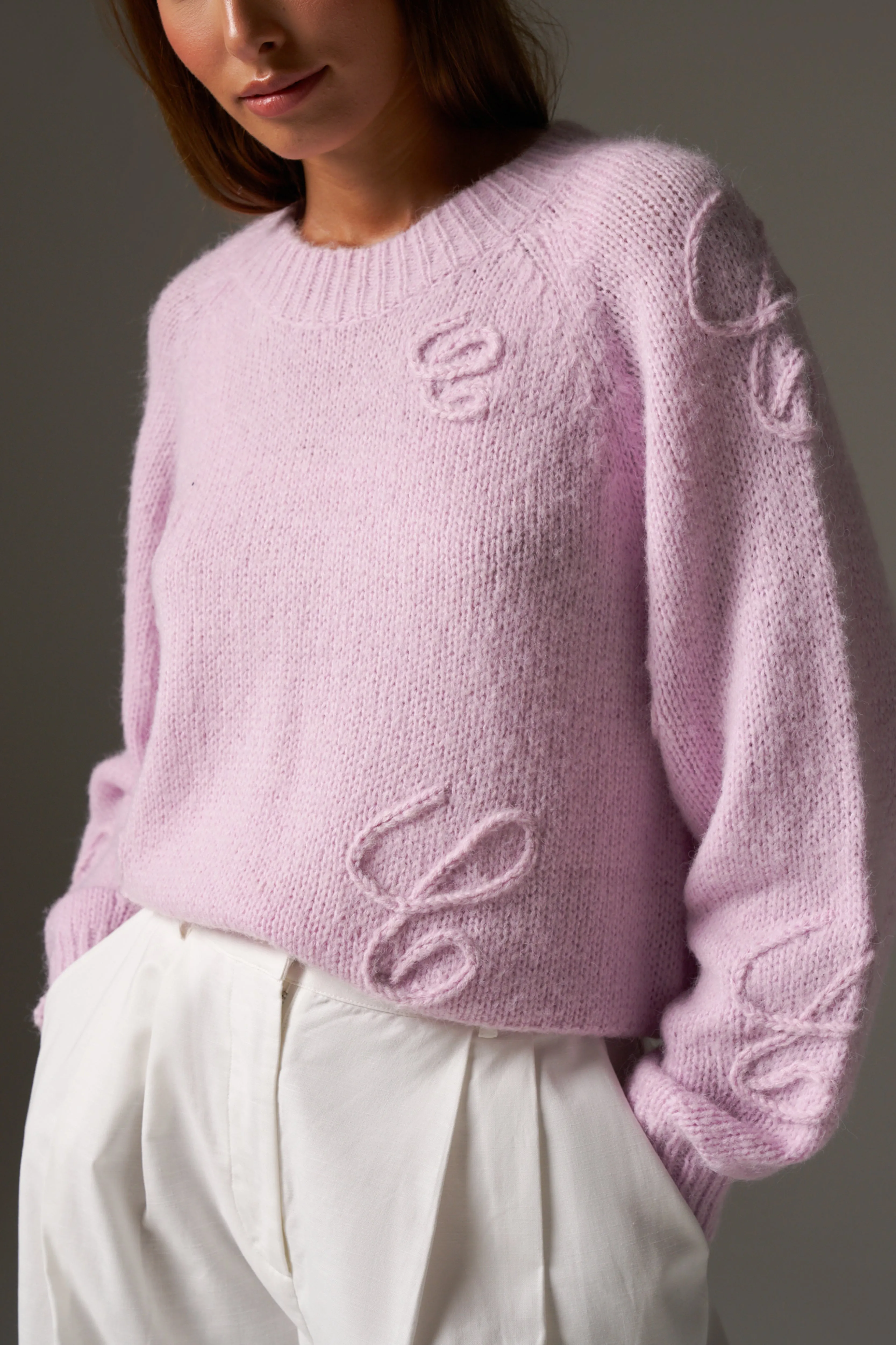 SCRIPT APPLIQUE OVERSIZED JUMPER - PINK sold by The Couture Club product image thumbnail 5