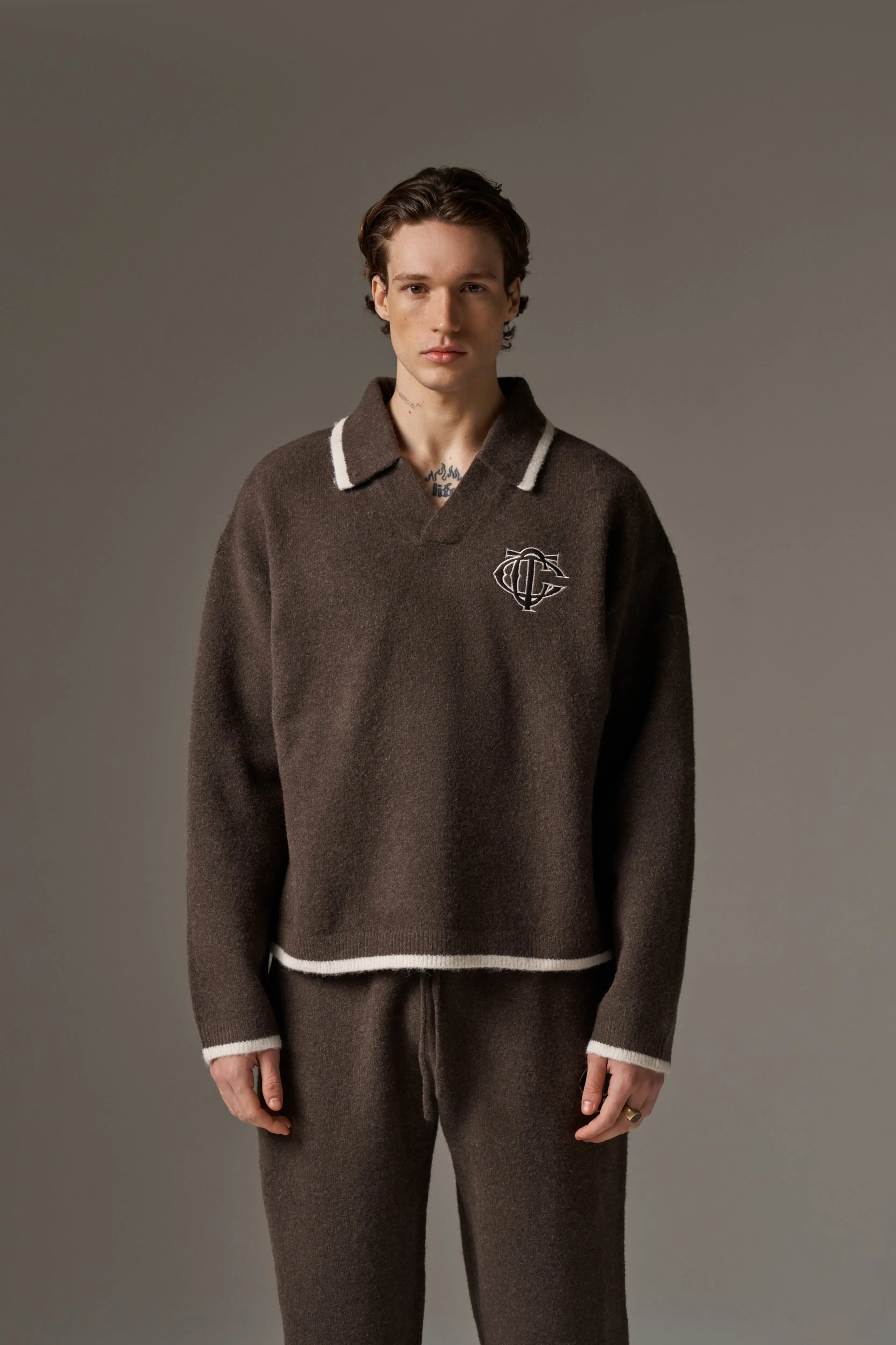 MONOGRAM KNITTED POLO TOP - BROWN sold by The Couture Club product image thumbnail 2