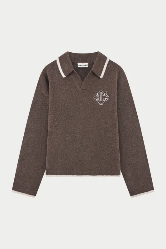 MONOGRAM KNITTED POLO TOP - BROWN sold by The Couture Club