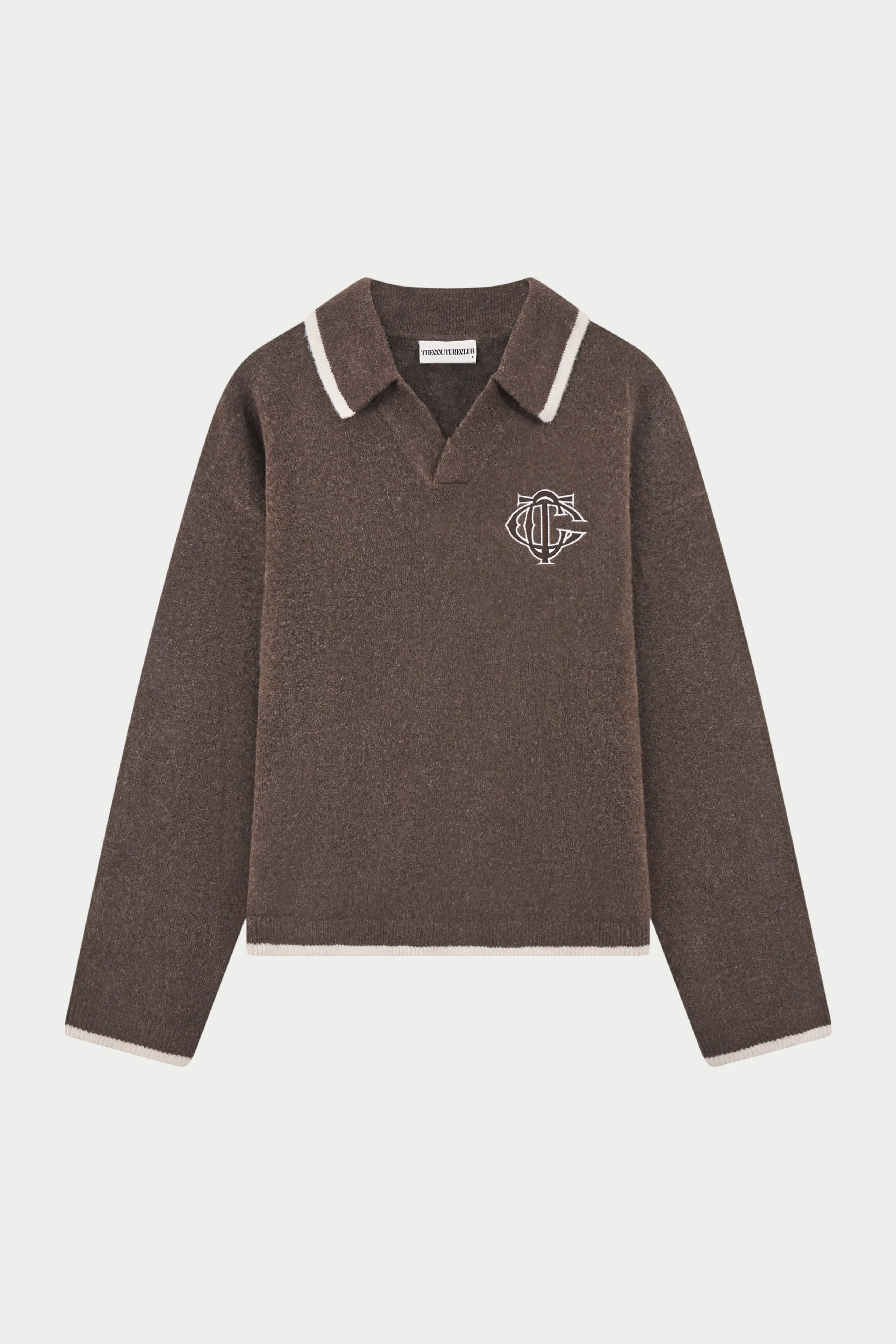 MONOGRAM KNITTED POLO TOP - BROWN sold by The Couture Club