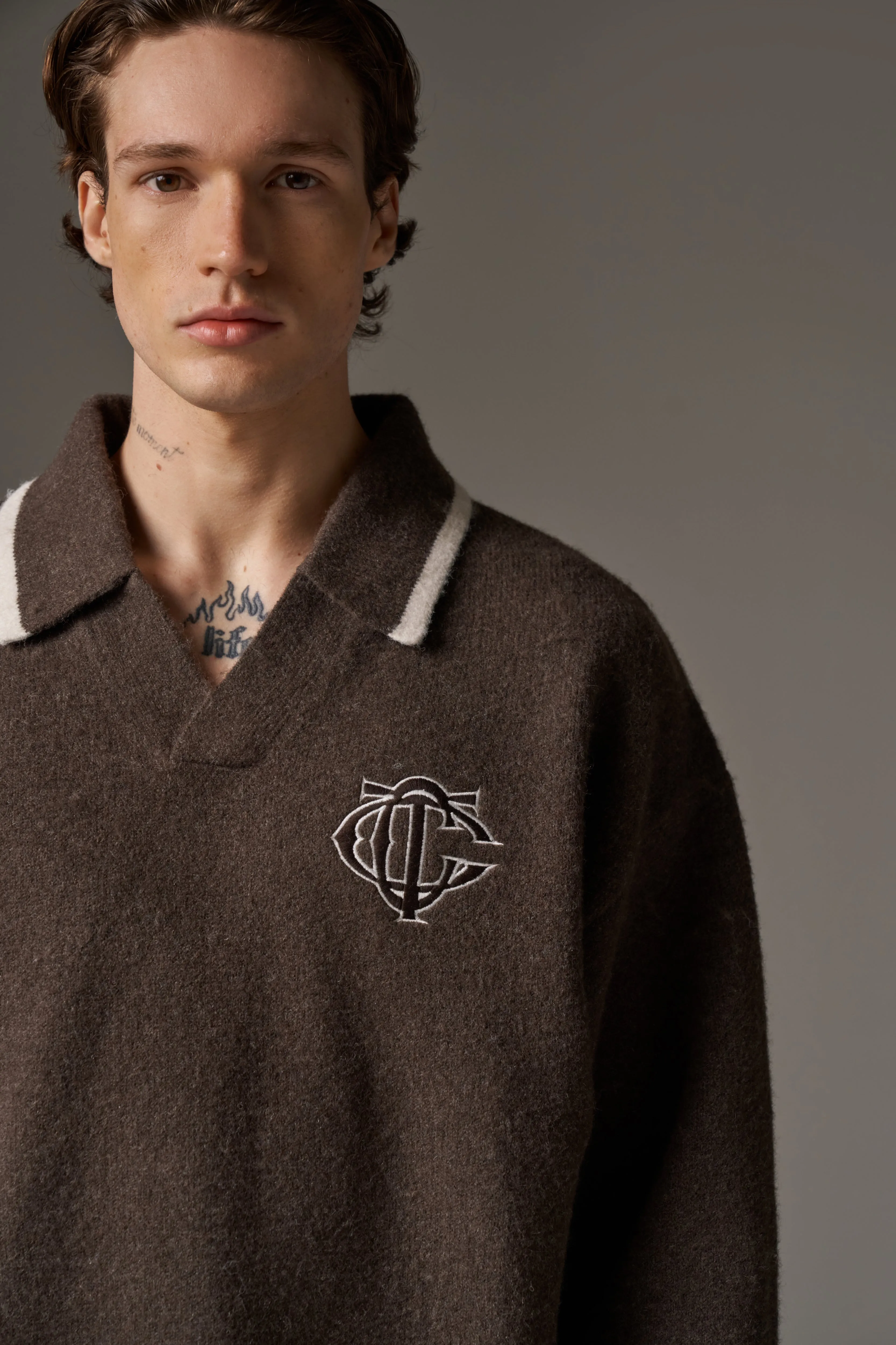 MONOGRAM KNITTED POLO TOP - BROWN sold by The Couture Club product image thumbnail 4