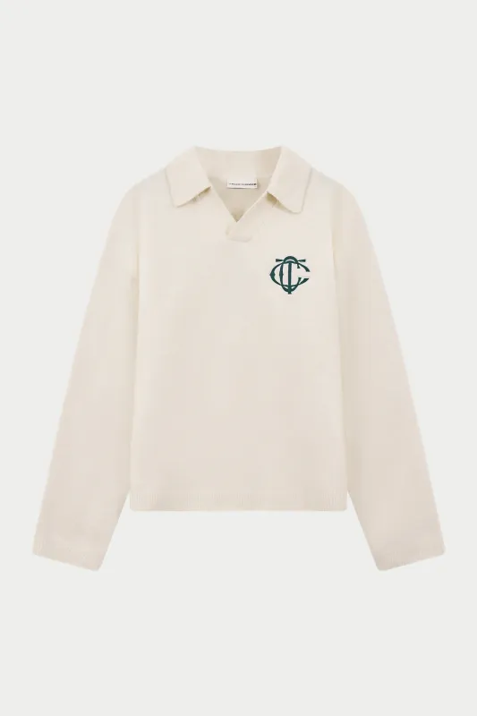 MONOGRAM KNITTED POLO TOP - OFF WHITE sold by The Couture Club