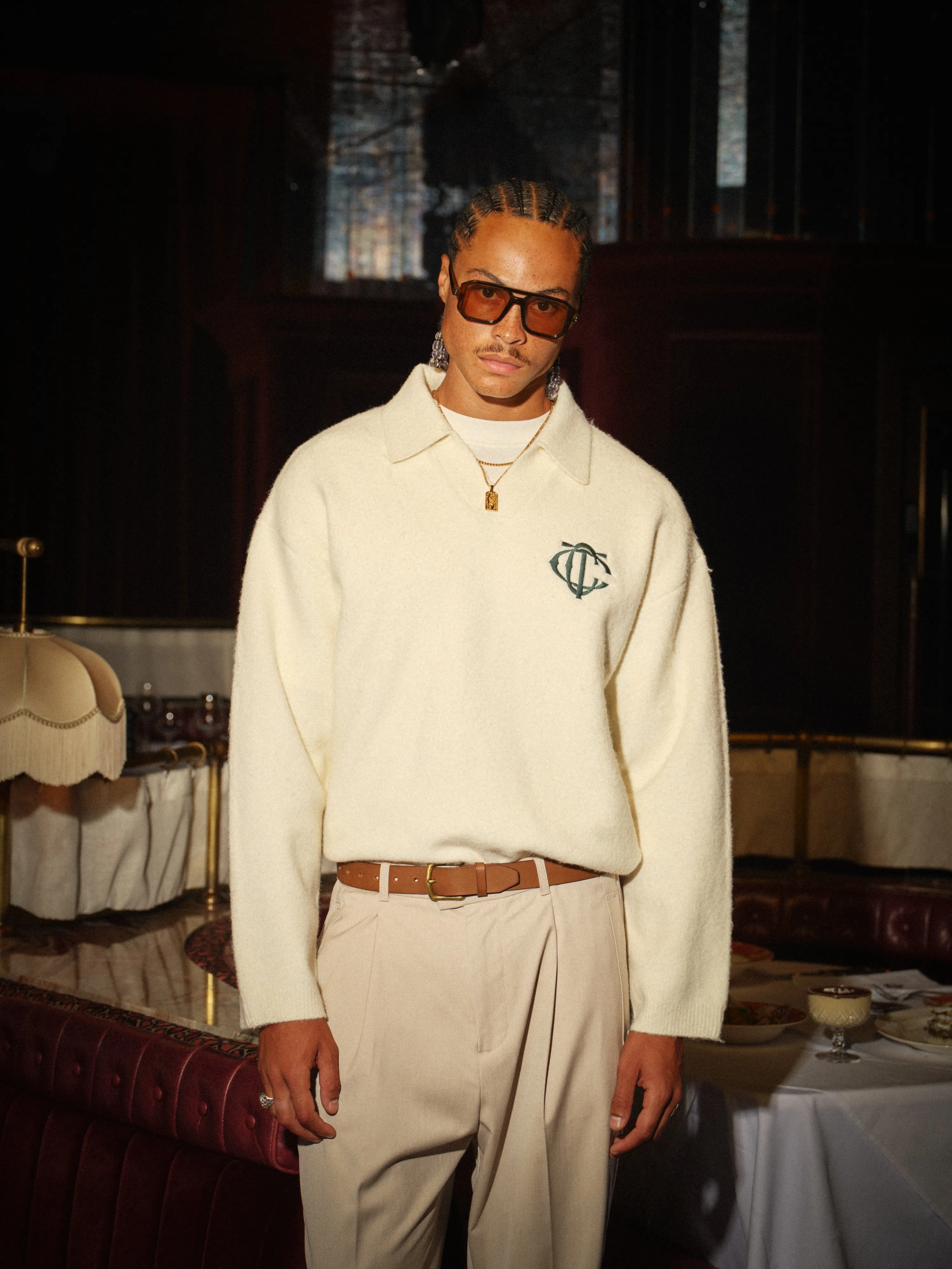 MONOGRAM KNITTED POLO TOP - OFF WHITE sold by The Couture Club product image thumbnail 2