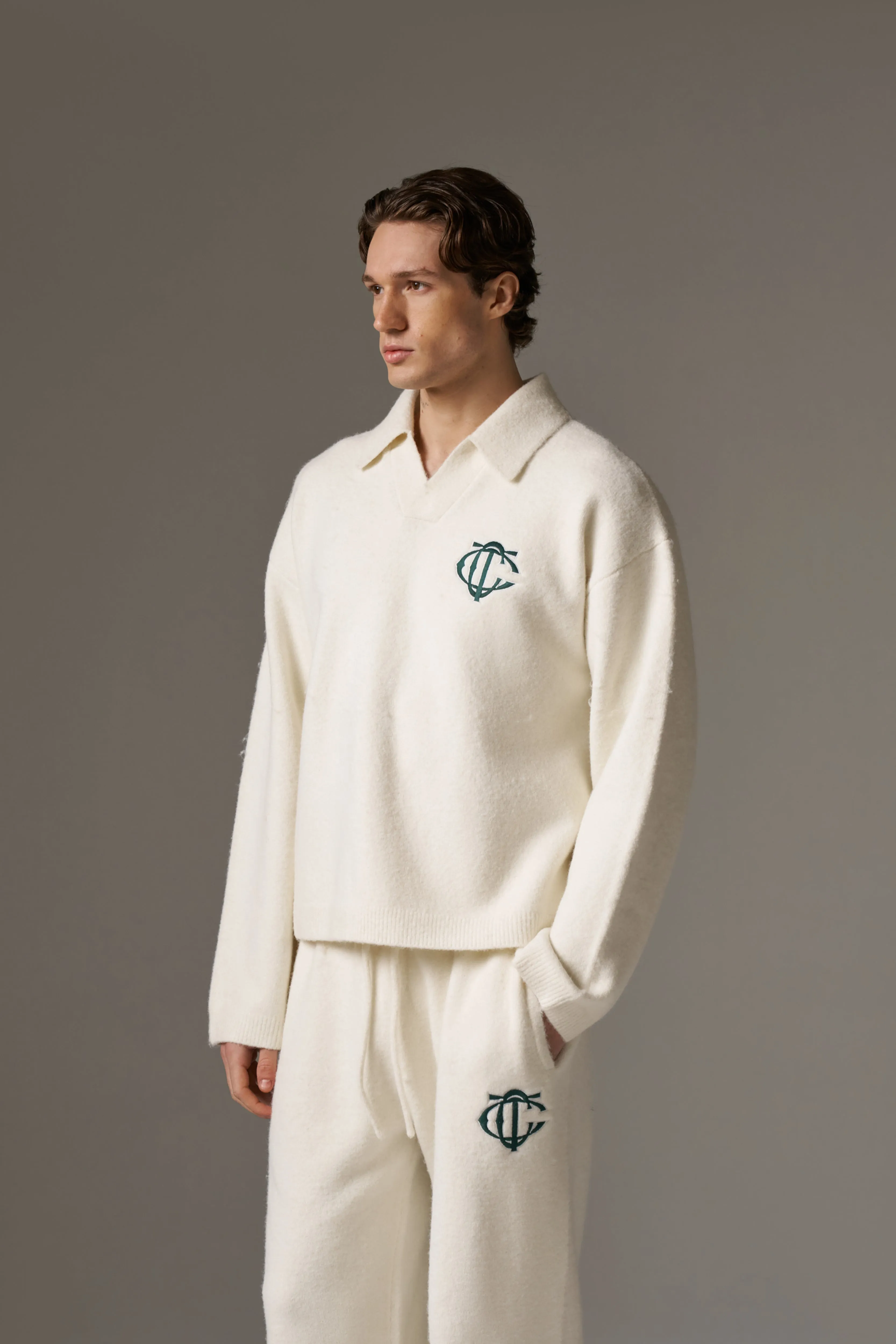 MONOGRAM KNITTED POLO TOP - OFF WHITE sold by The Couture Club product image thumbnail 5