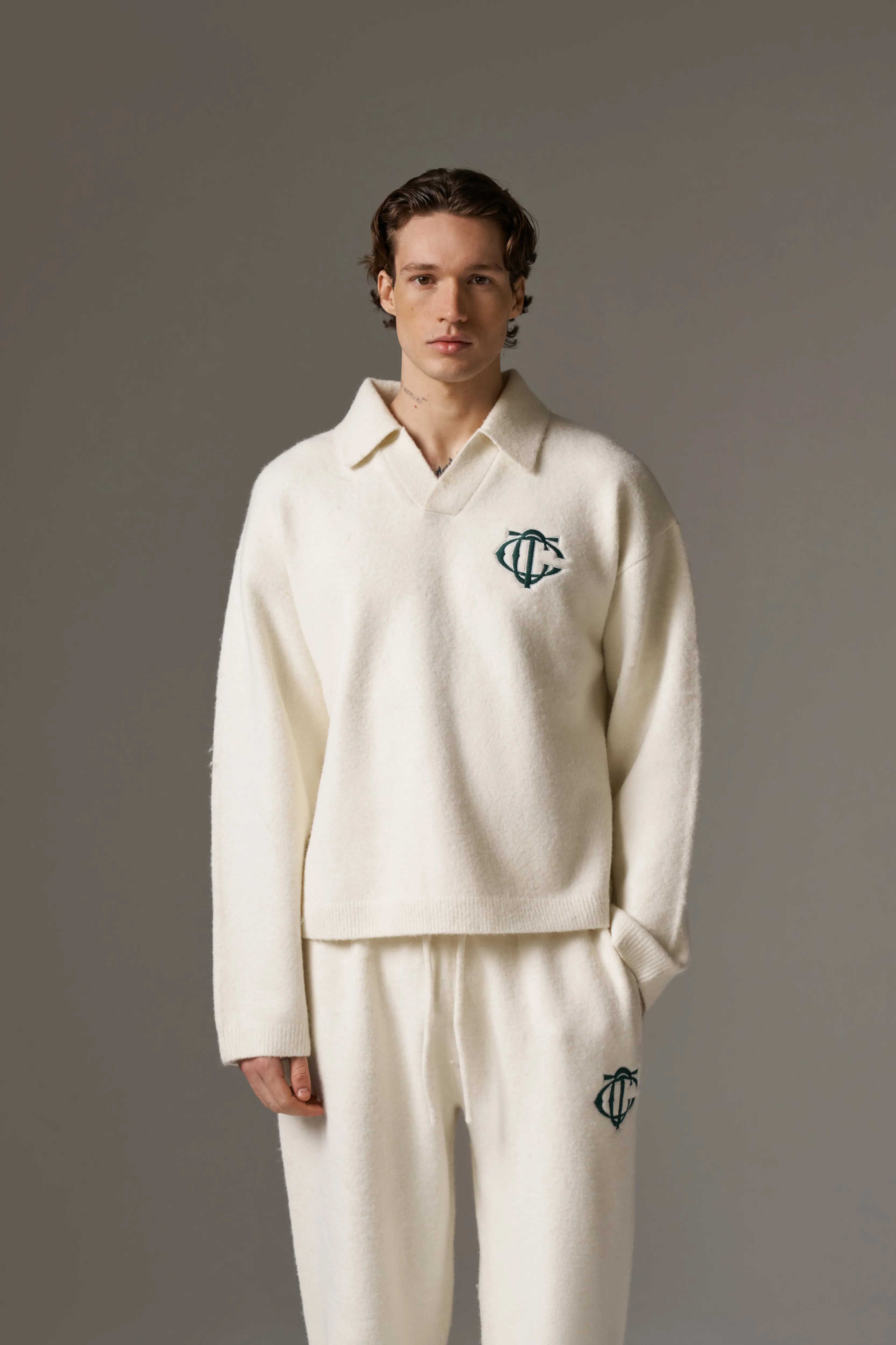 MONOGRAM KNITTED POLO TOP - OFF WHITE sold by The Couture Club product image thumbnail 4