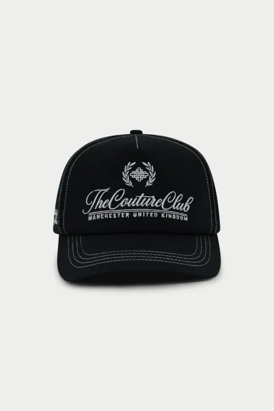 CONTRAST STITCH LAUREL EMBROIDERY CAP - BLACK sold by The Couture Club