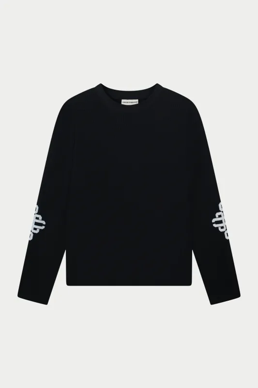 EMBLEM WAFFLE LONG SLEEVE T-SHIRT - BLACK sold by The Couture Club
