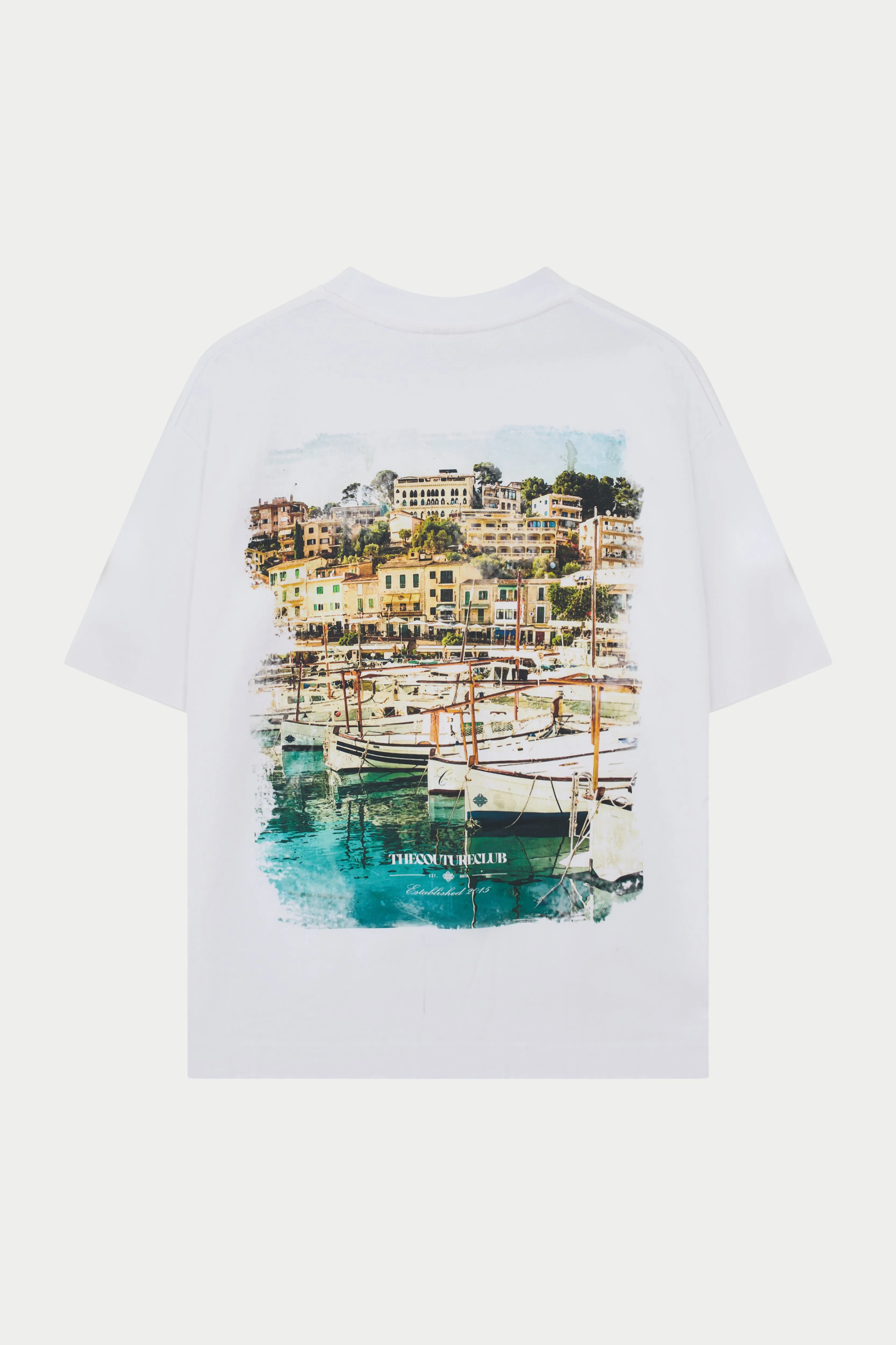 WATERCOLOUR YACHT CLUB PRINTED T-SHIRT - WHITE sold by The Couture Club