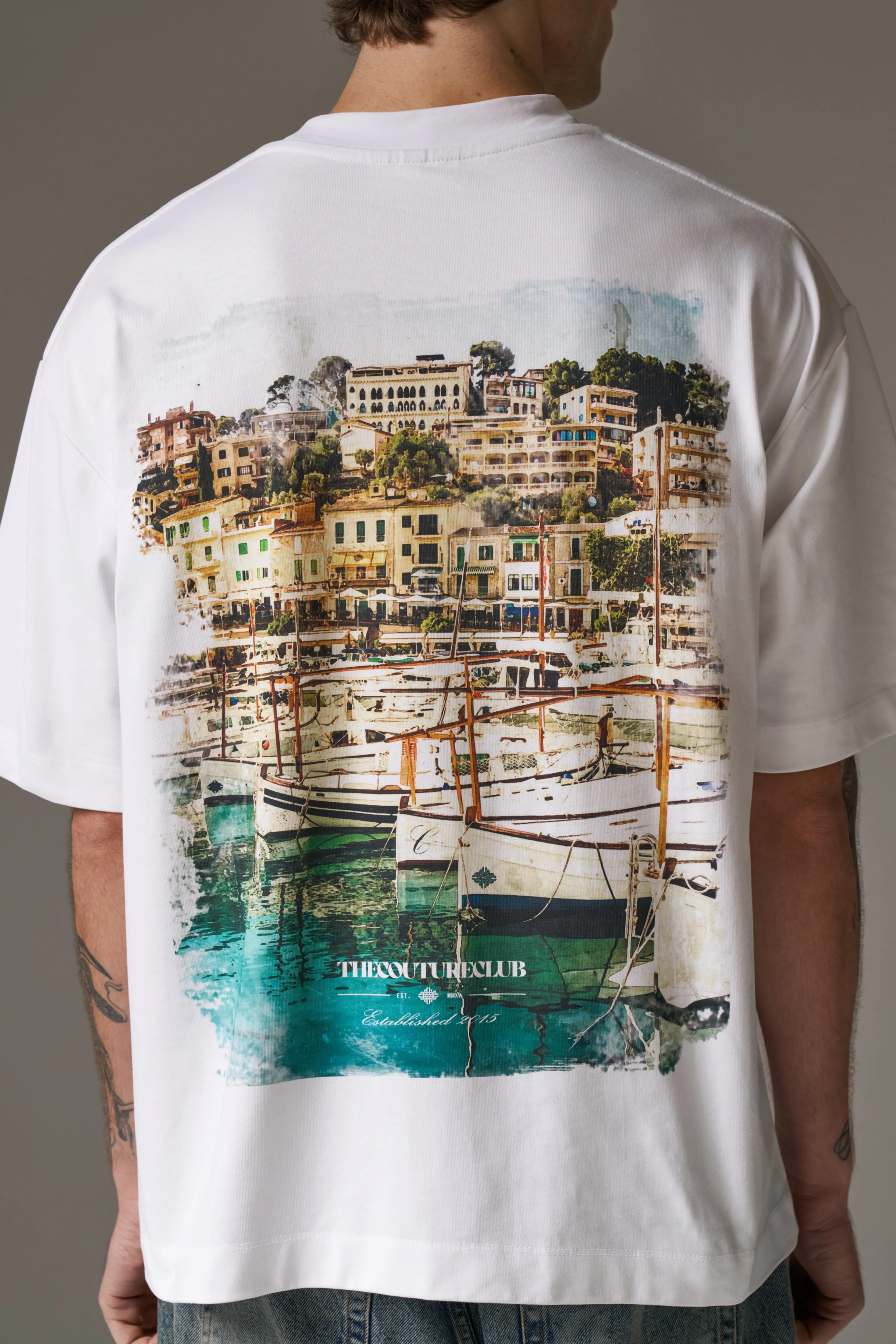 WATERCOLOUR YACHT CLUB PRINTED T-SHIRT - WHITE sold by The Couture Club product image thumbnail 5