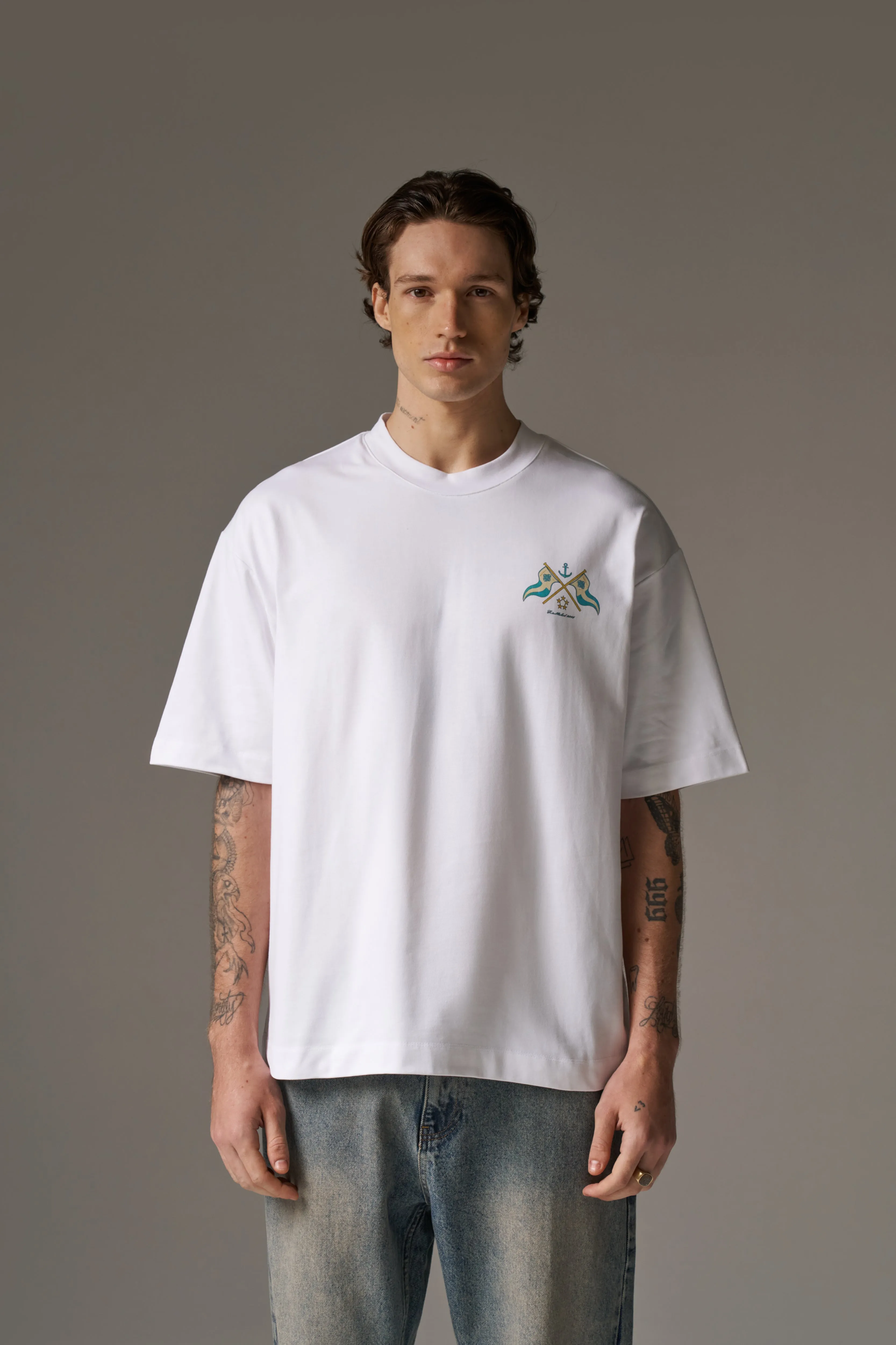 WATERCOLOUR YACHT CLUB PRINTED T-SHIRT - WHITE sold by The Couture Club product image thumbnail 4