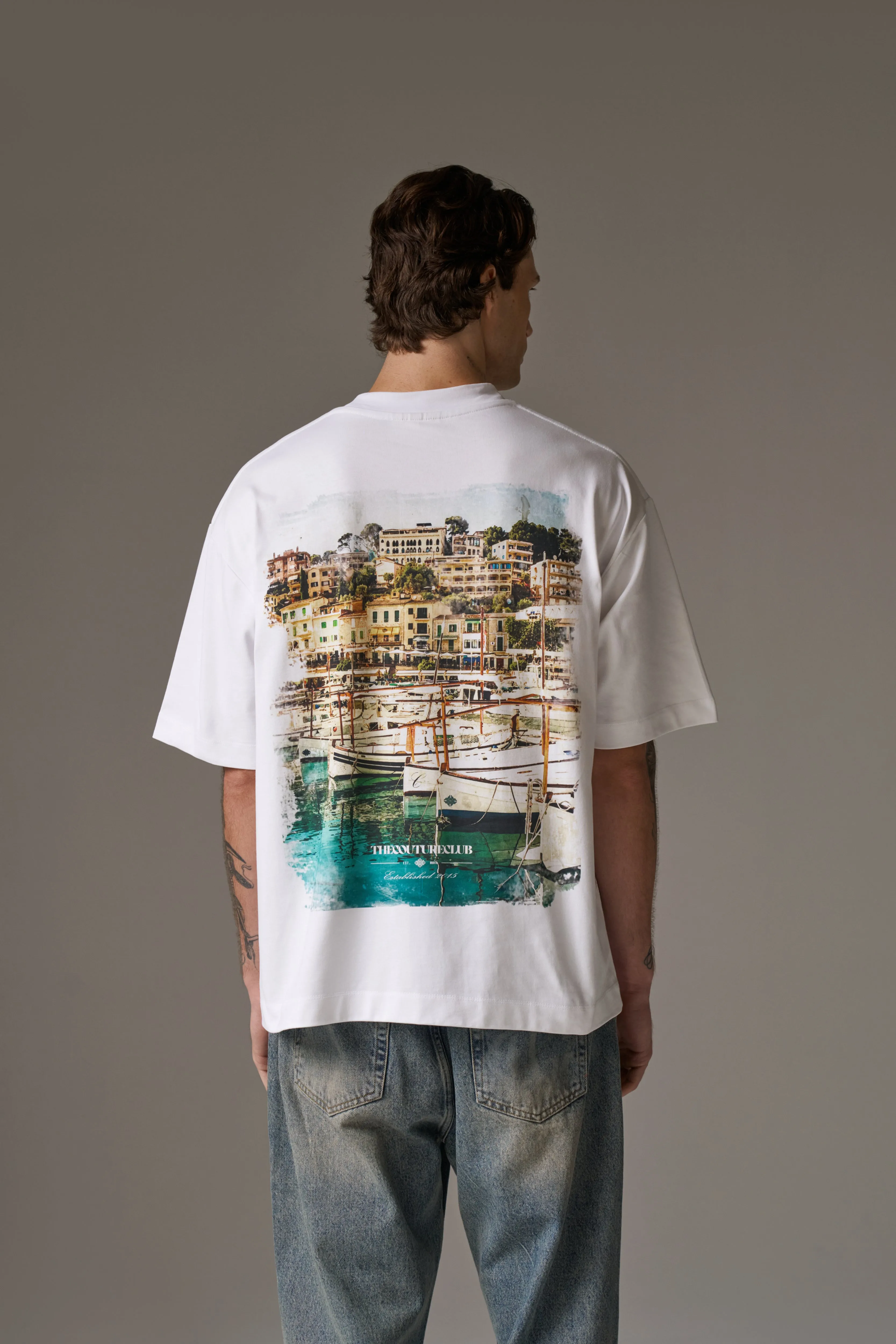 WATERCOLOUR YACHT CLUB PRINTED T-SHIRT - WHITE sold by The Couture Club product image thumbnail 2