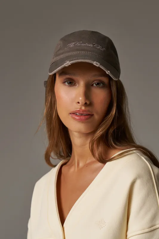 WASHED SCRIPT CAP - BROWN sold by The Couture Club