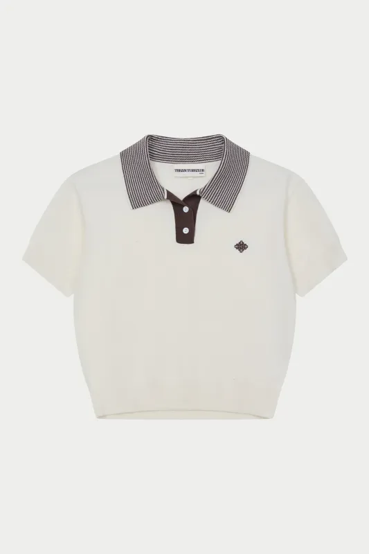 KNITTED COLLAR POLO TOP - CREAM sold by The Couture Club