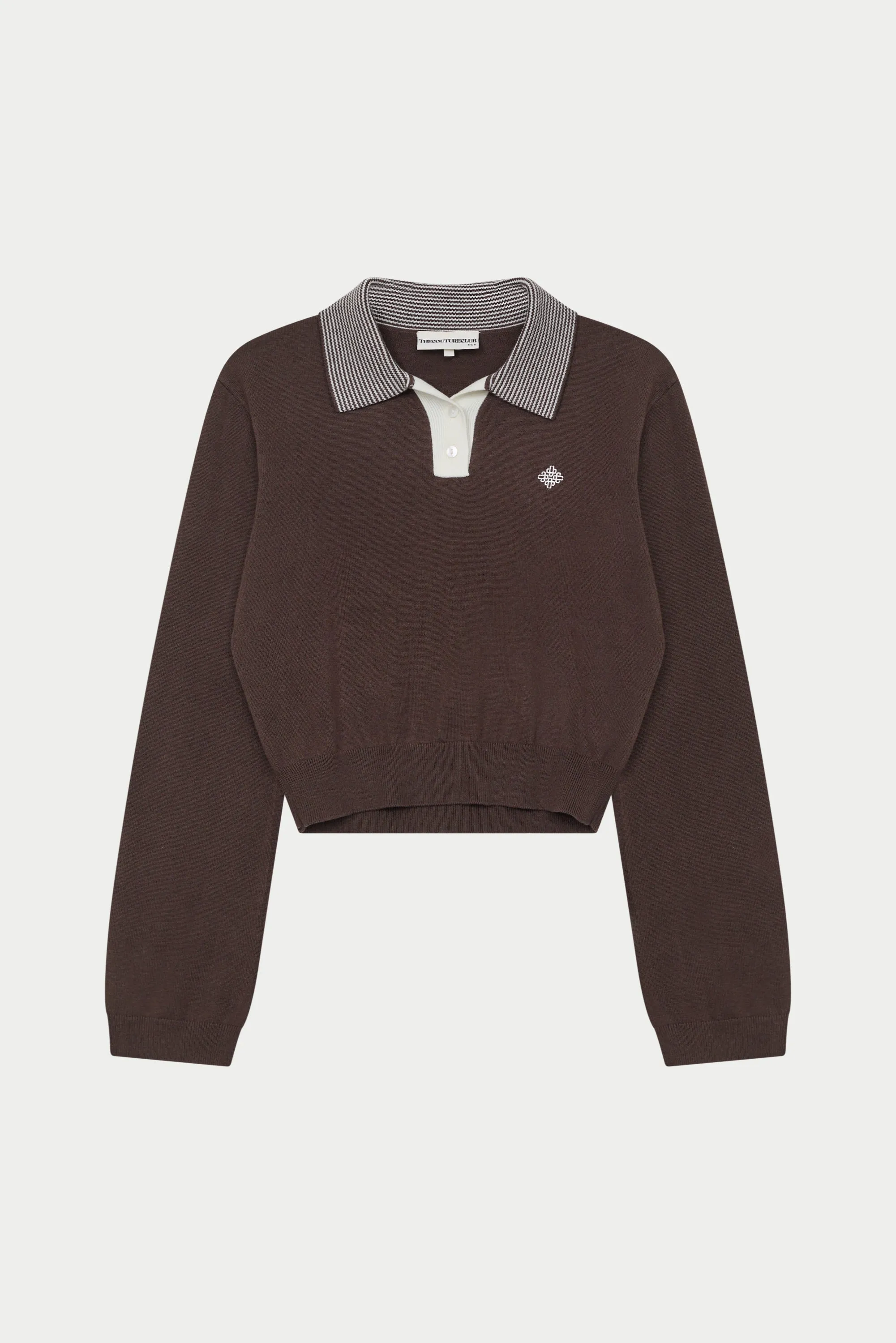 LONG SLEEVE KNITTED COLLAR POLO TOP - BROWN sold by The Couture Club