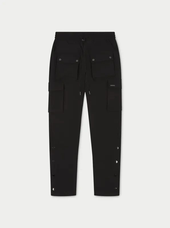 TECHNICAL STRETCH POPPER DETAIL CARGO PANTS - BLACK sold by The Couture Club