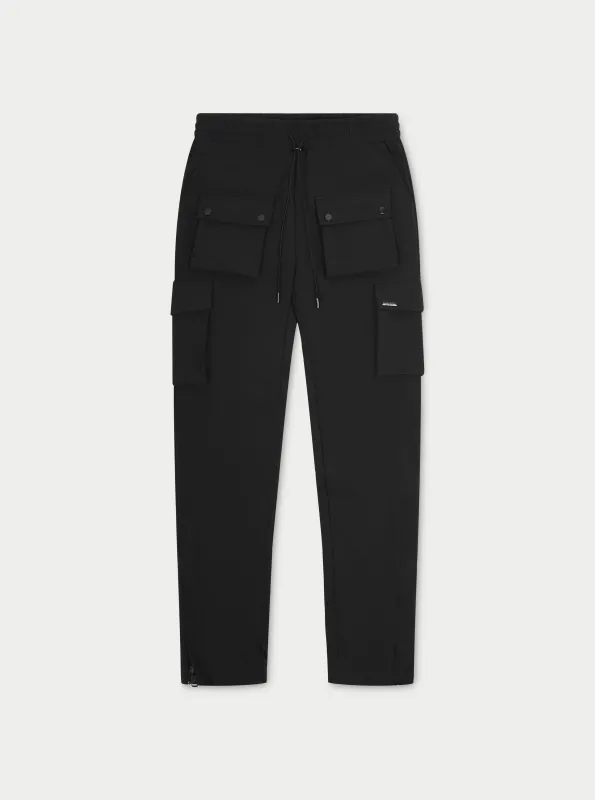 TECHNICAL STRETCH ZIP CARGO PANTS - BLACK sold by The Couture Club