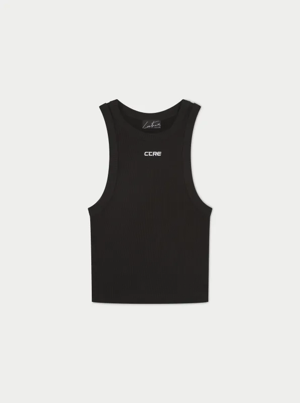 LOGO RIBBED RACER VEST - BLACK sold by The Couture Club