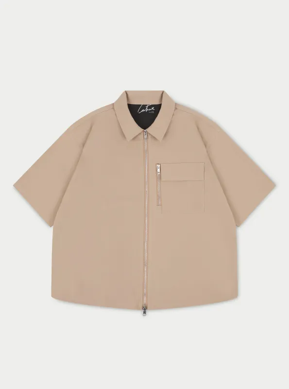 TECHNICAL HEAVYWEIGHT ZIP OVERSHIRT - BEIGE sold by The Couture Club
