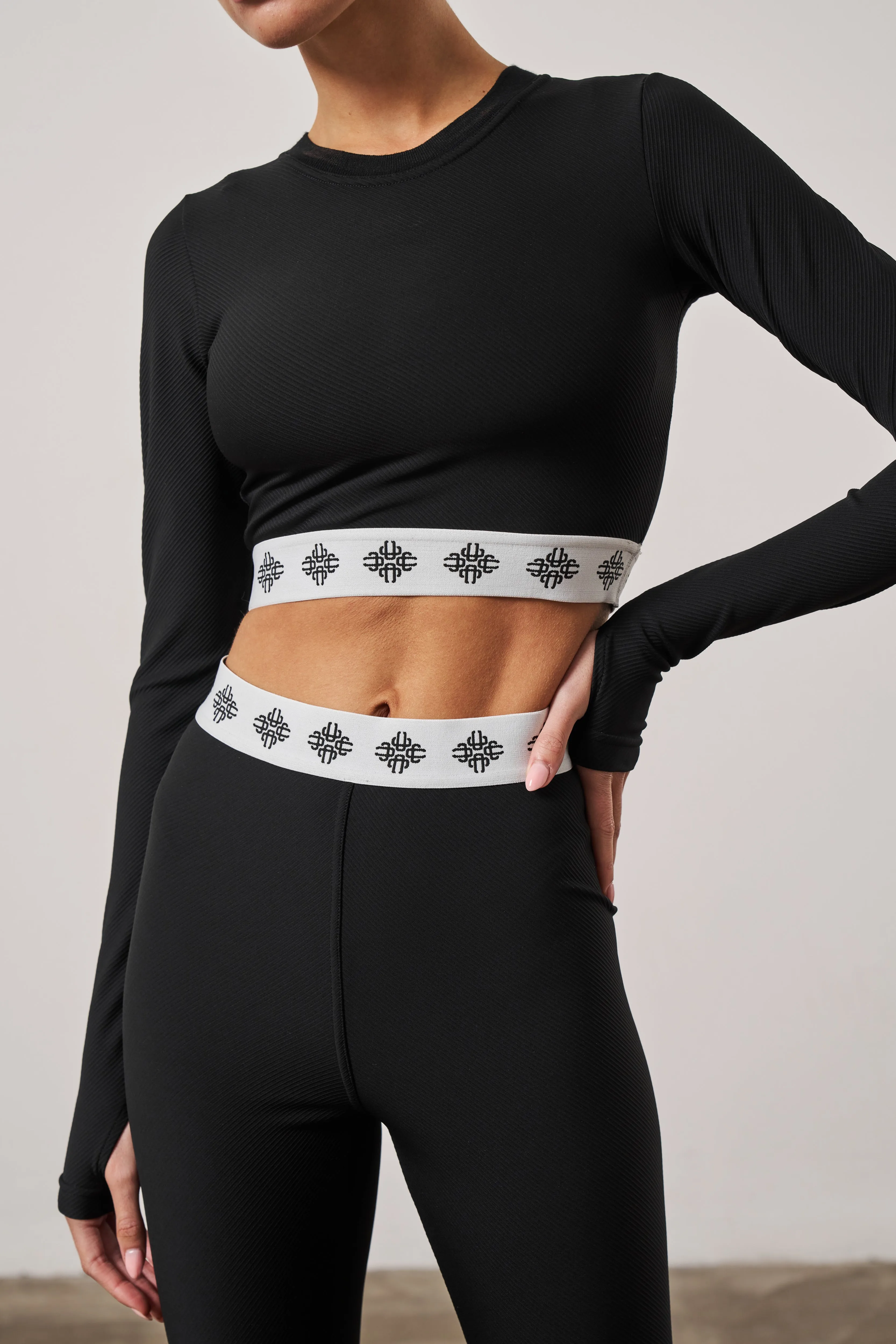 BRANDED WAISTBAND FITTED RIBBED TOP - BLACK sold by The Couture Club product image thumbnail 4