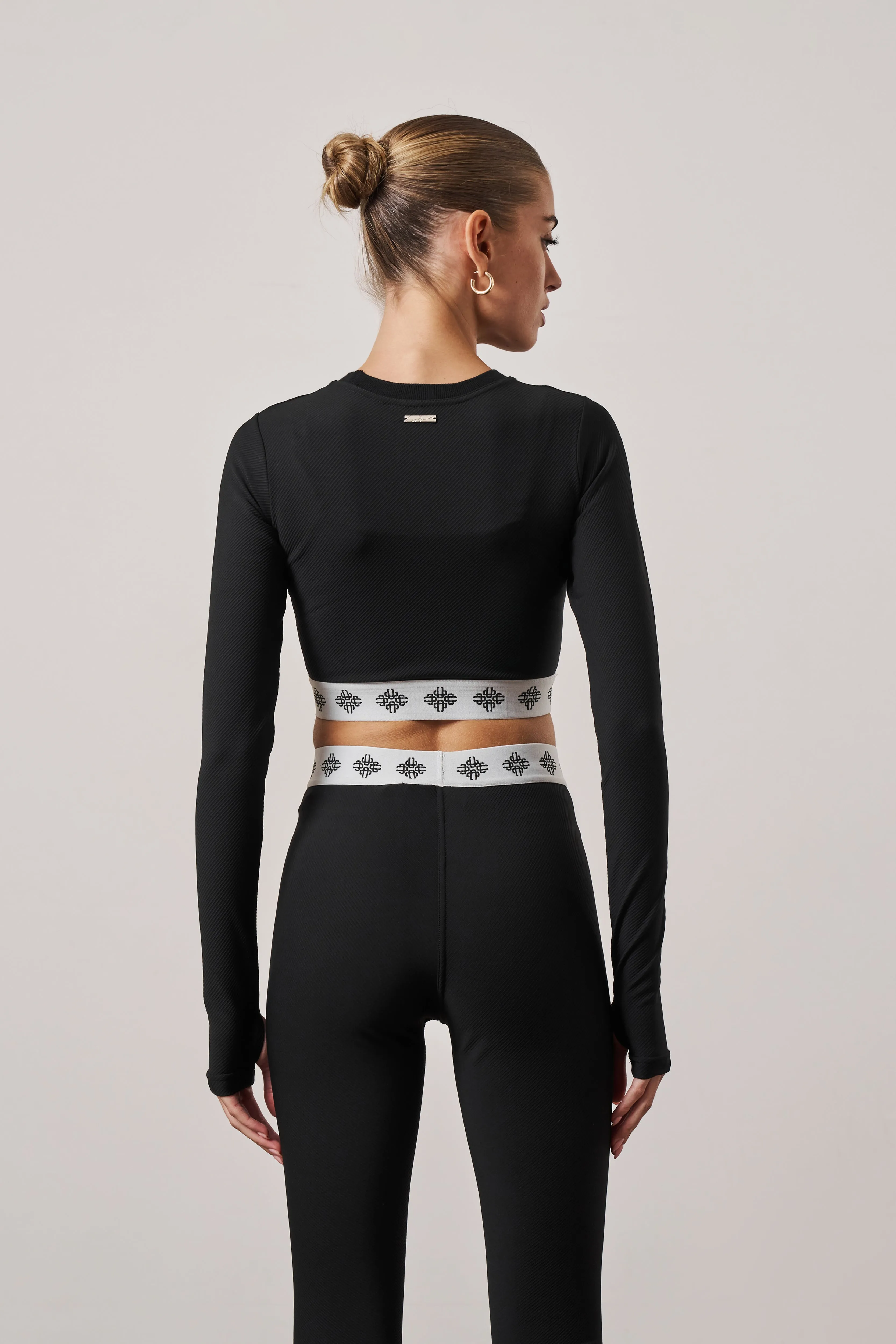BRANDED WAISTBAND FITTED RIBBED TOP - BLACK sold by The Couture Club product image thumbnail 5
