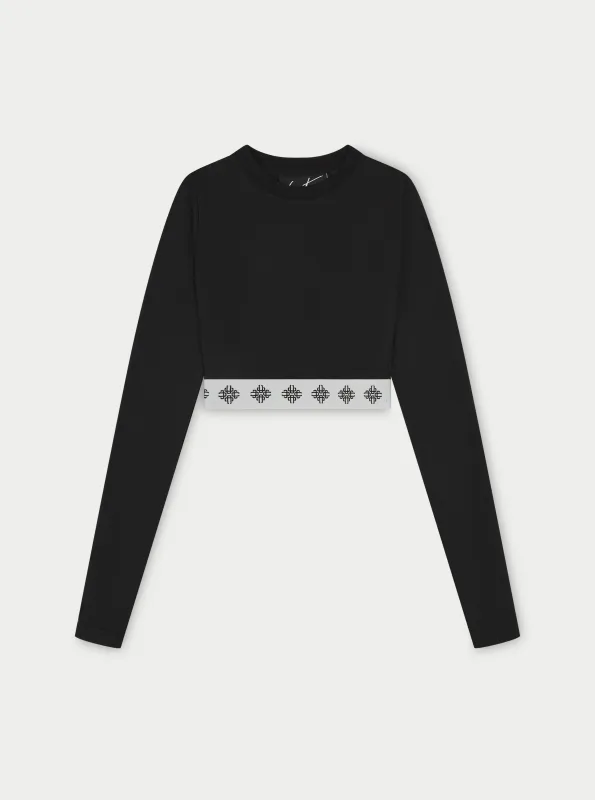 BRANDED WAISTBAND FITTED RIBBED TOP - BLACK sold by The Couture Club