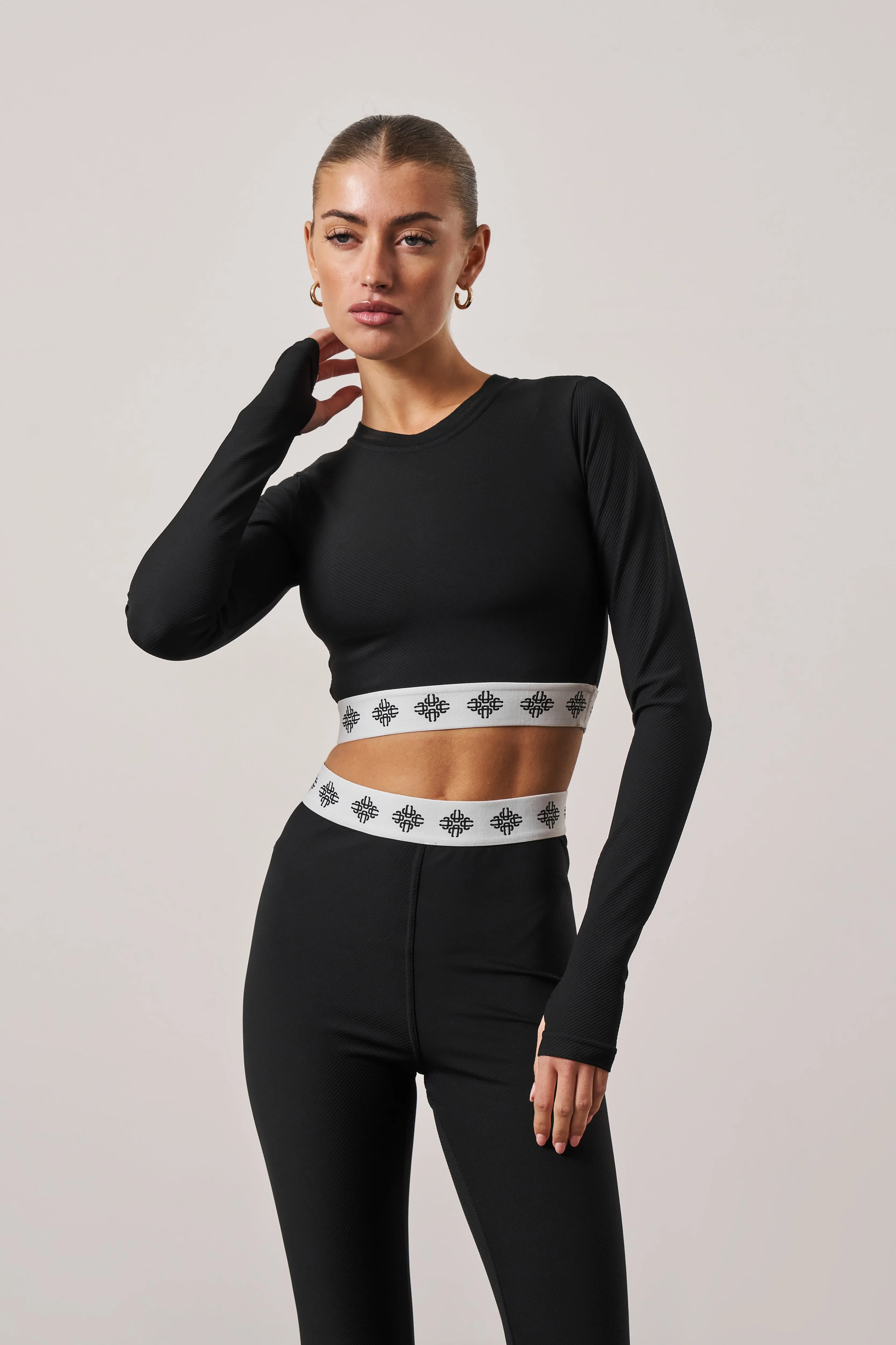 BRANDED WAISTBAND FITTED RIBBED TOP - BLACK sold by The Couture Club product image thumbnail 2