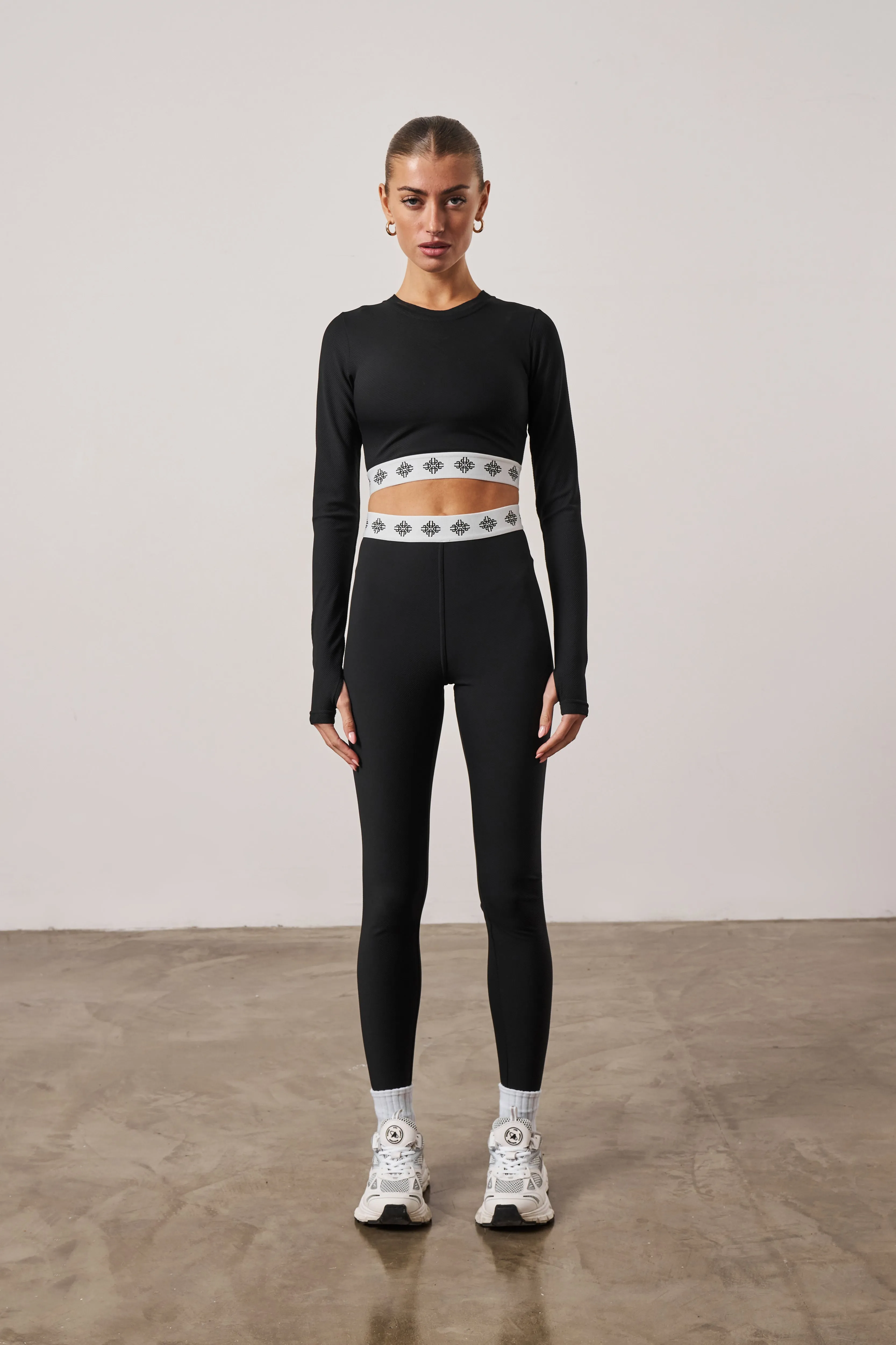 BRANDED WAISTBAND FITTED RIBBED TOP - BLACK sold by The Couture Club product image thumbnail 3