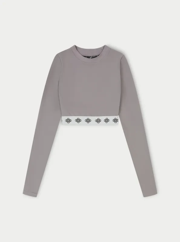 BRANDED WAISTBAND FITTED RIBBED TOP - GREY sold by The Couture Club