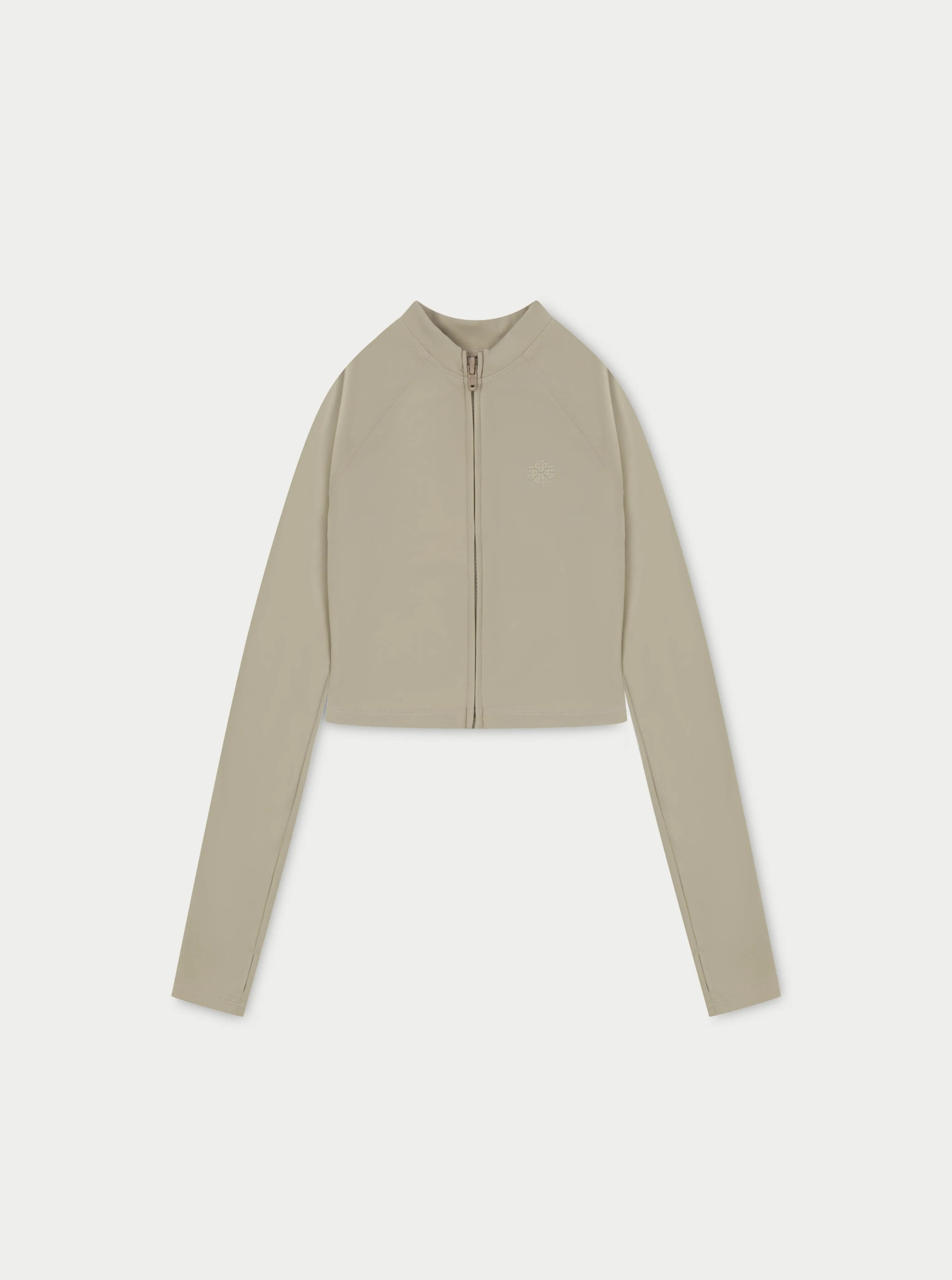 SCULPTING EMBLEM ZIP THROUGH TOP - BEIGE sold by The Couture Club