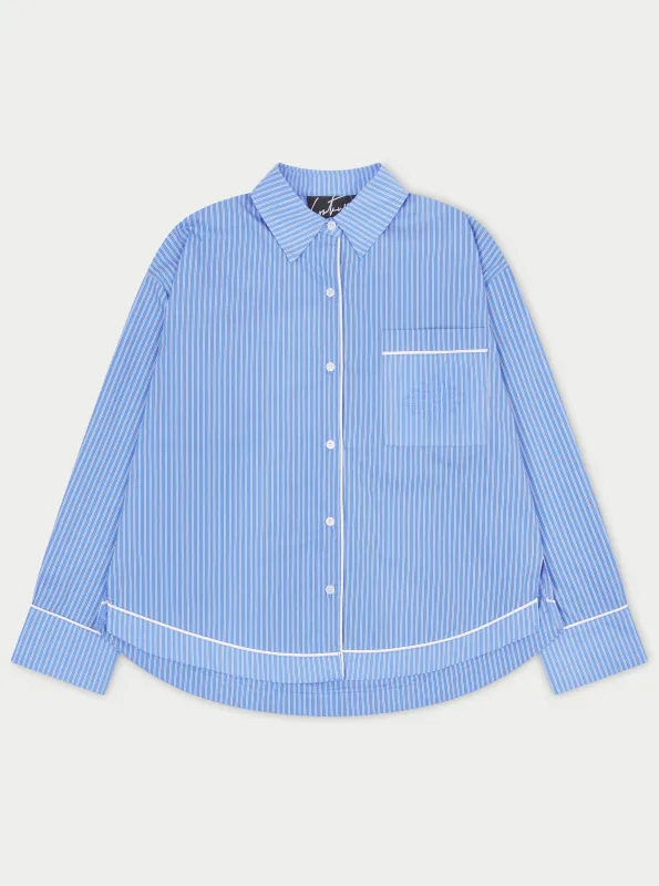 STRIPE PIPED EMBLEM SHIRT - BLUE sold by The Couture Club
