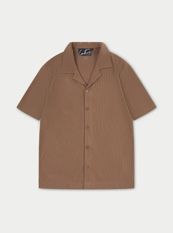 RIB TEXTURED SHORT SLEEVE SHIRT - BROWN sold by The Couture Club